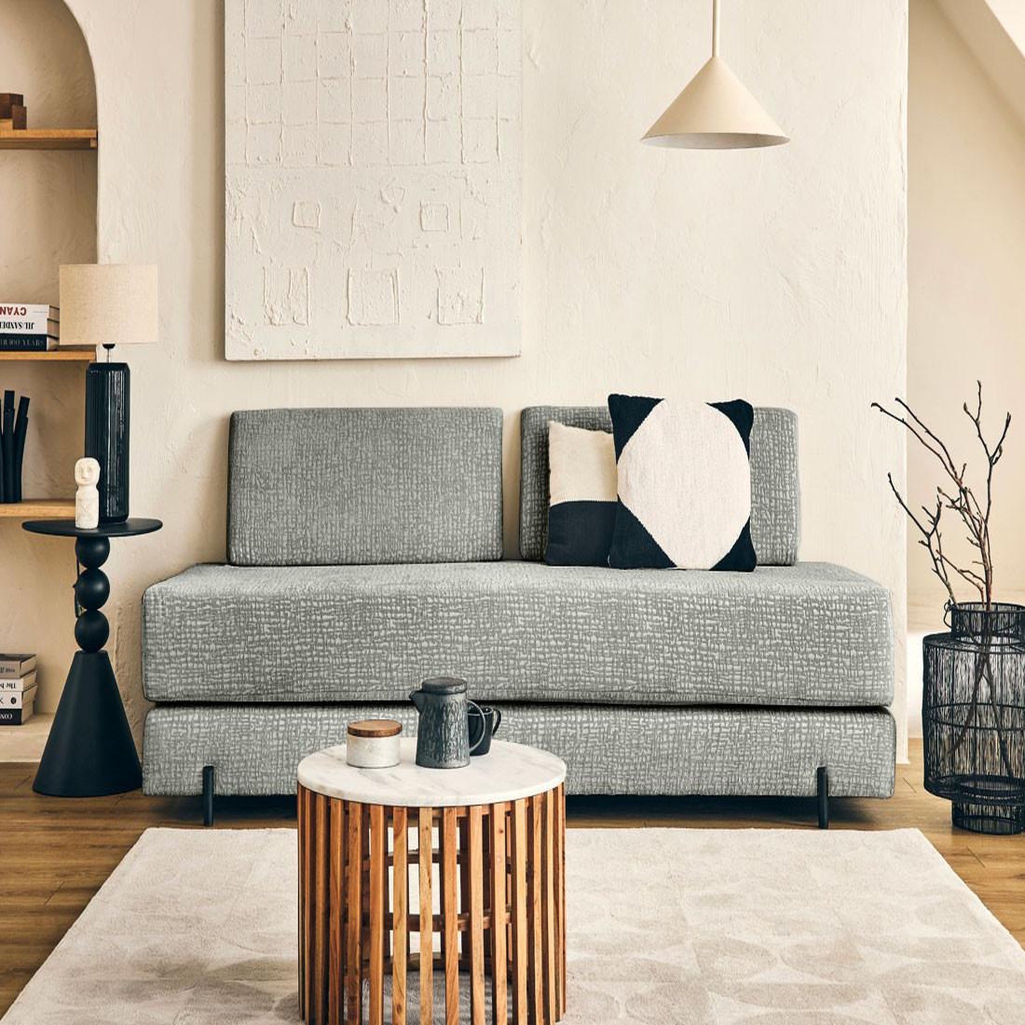 Voir la diapositive 3 : BEST MOBILIER Brescia - banquette 3 places convertible en tissu velours relief