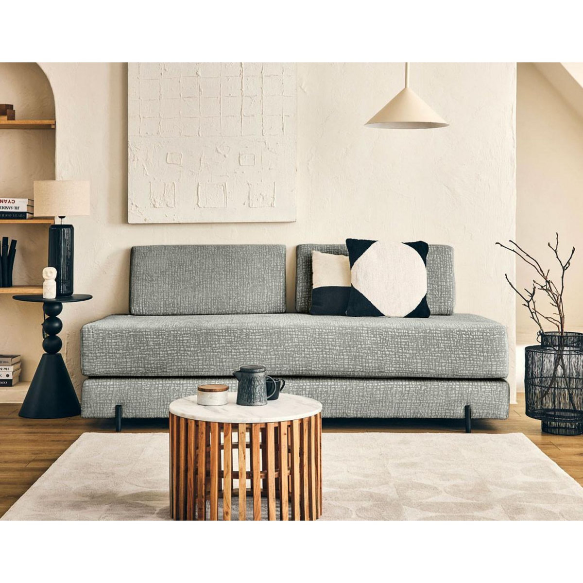 BEST MOBILIER Brescia - banquette 3 places convertible en tissu velours relief