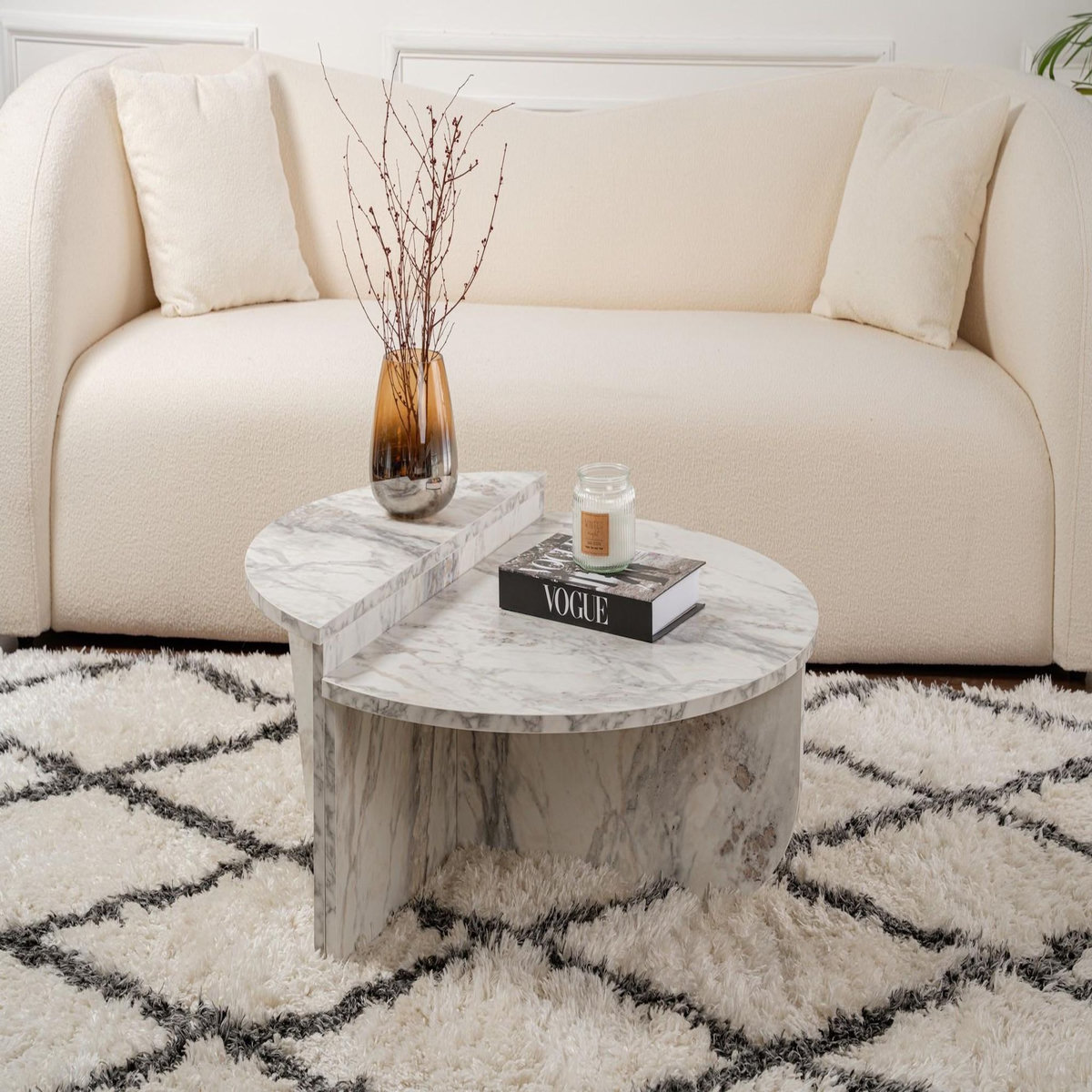 Habitat et Jardin Table basse en bois  Orion  90 x 60 x 30 cm - Marbre de Freesia