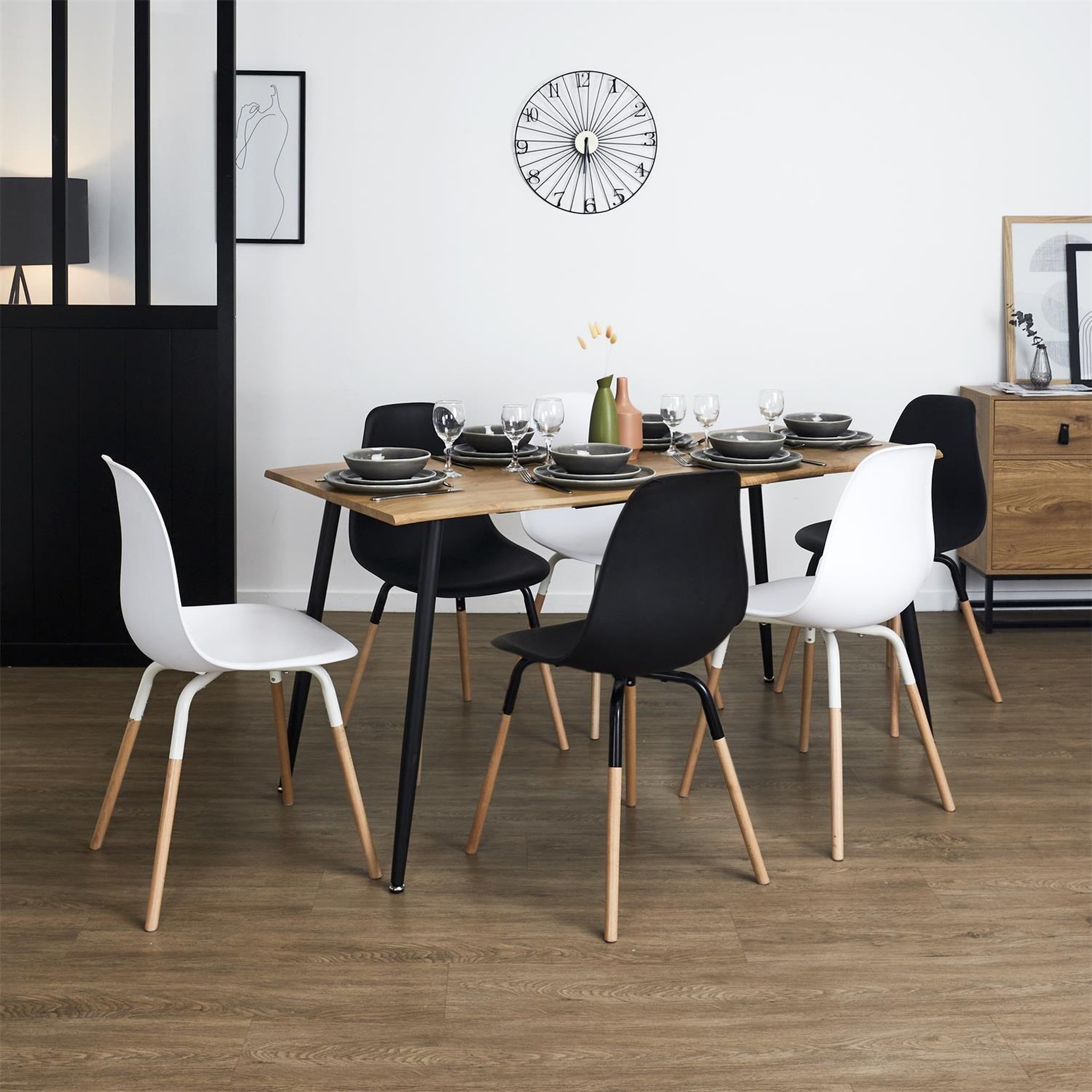 Voir la diapositive 2 : The Home Deco Factory Table à manger extensible forme organique 4 à 6 places abbott - marron et noir