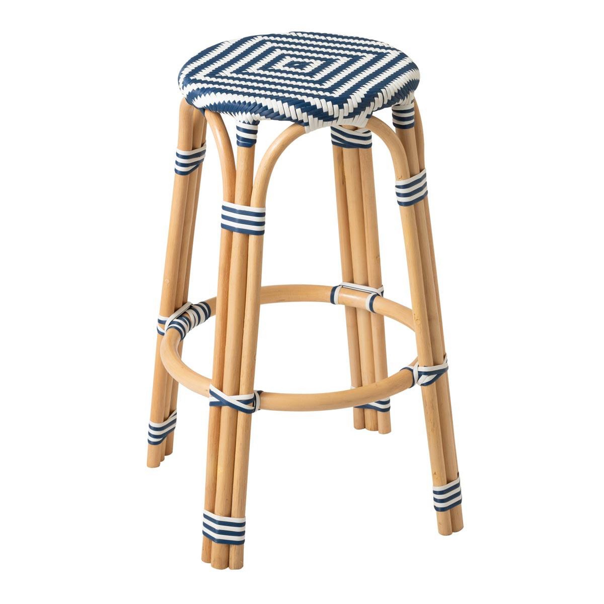 J-LINE Tabouret de bar en rotin  geo  66cm bleu & blanc