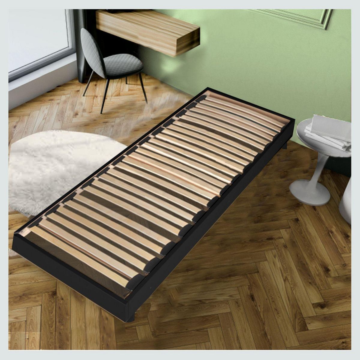 Sommier cadre à lattes sur pieds 90x190 cm 26 lattes  ASCQ