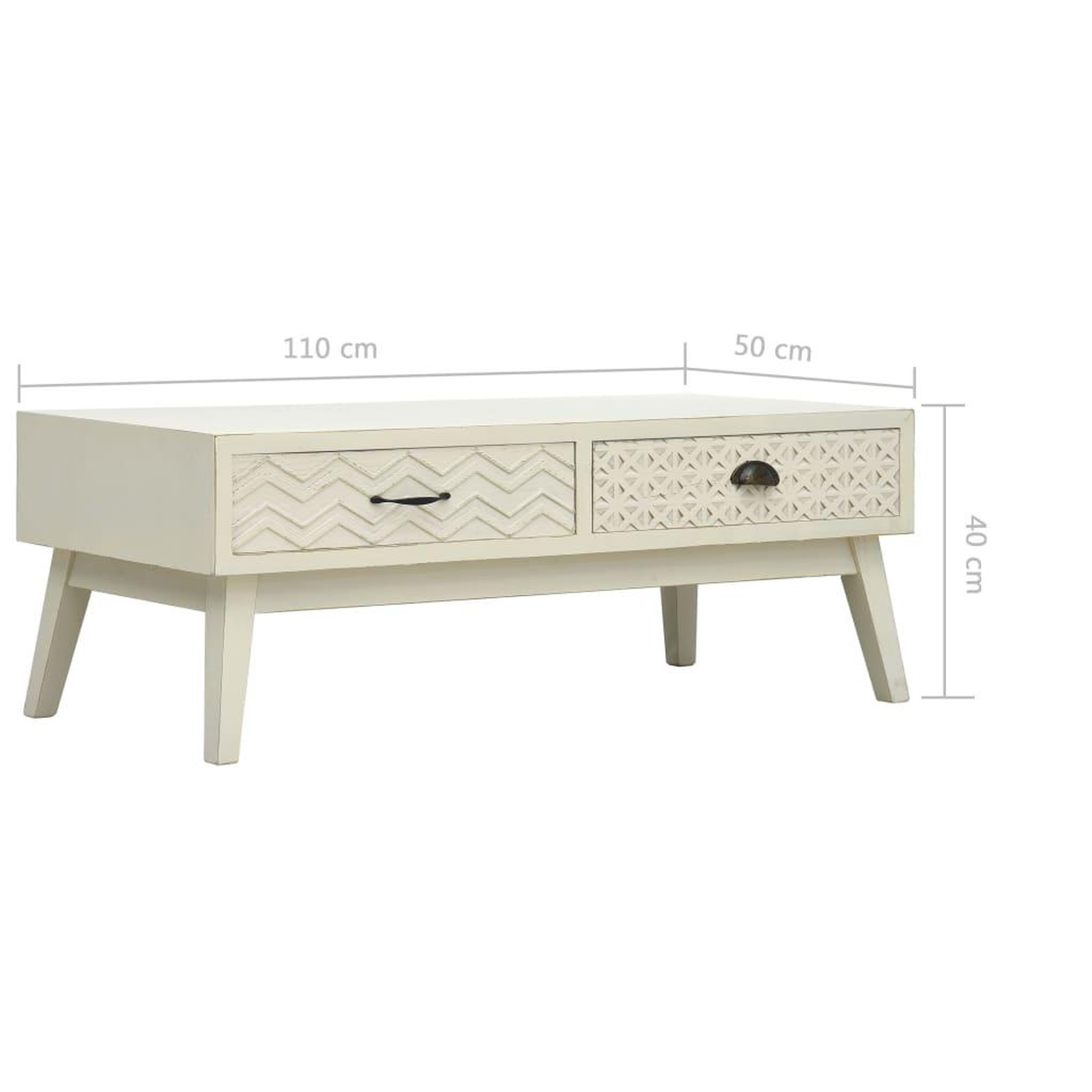 Voir la diapositive 6 : VIDAXL Table basse avec 2 tiroirs gris sculpte 110x50x40 cm bois