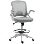 HOMCOM Fauteuil de bureau chaise de bureau assise haute réglable dim. 64L x 60l x 106-126H cm pivotant 360° maille respirante gris