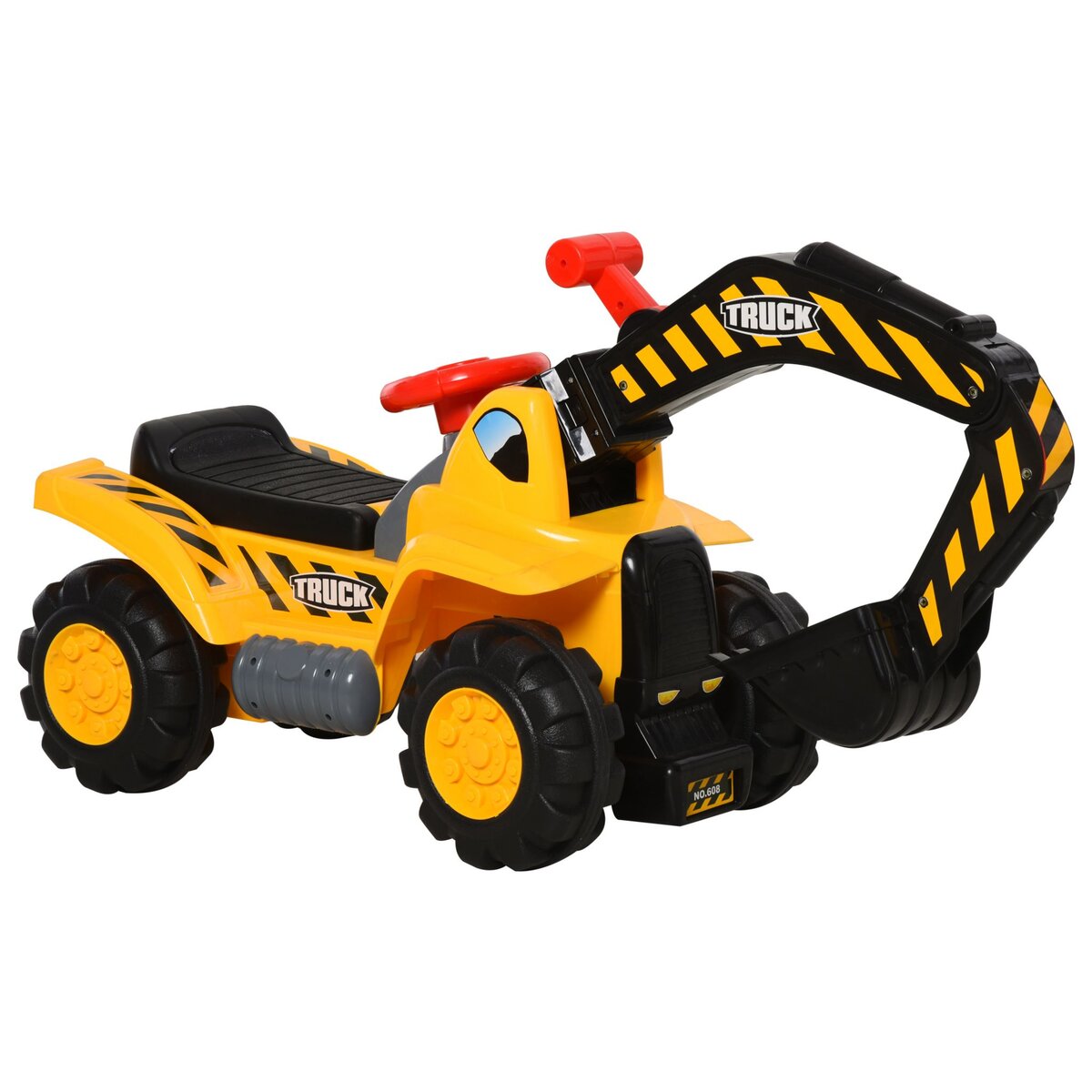 HOMCOM Tracteur tractopelle enfant dès 3 ans coffre panier de basket intégré et balles HDPE jaune noir