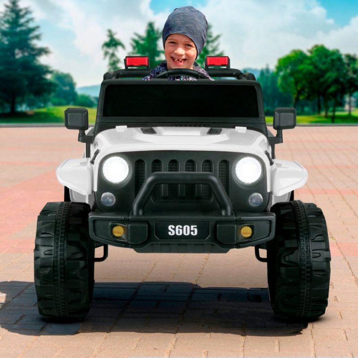 PLAY4FUN Voiture électrique 4x4 tout-terrain pour enfant 2x 40W - marche AV/AR, Phares et Système audio