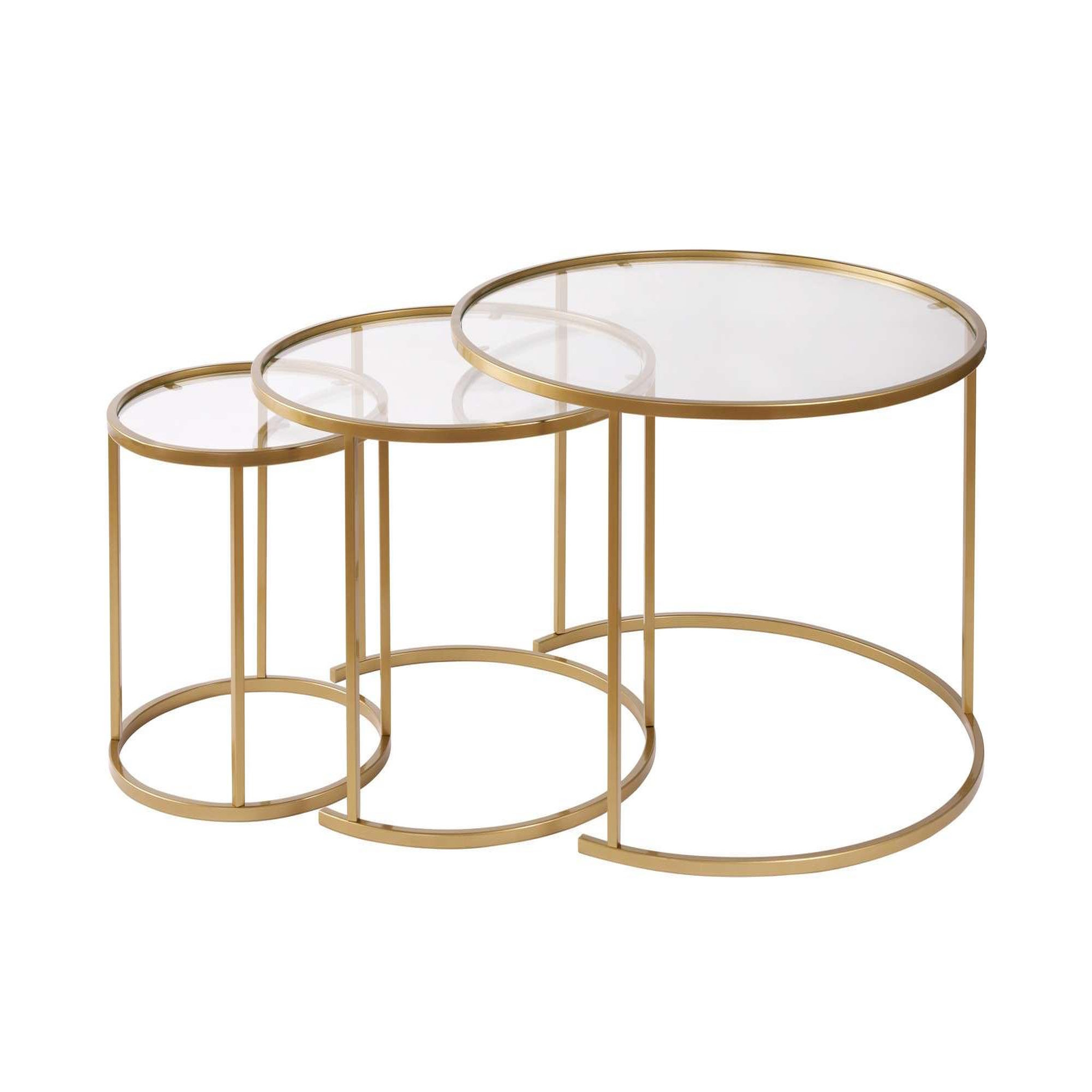 Habitat et Jardin Lot de 3 tables basses en métal  aurum  - 80 x 80 x 43 cm - or transparent