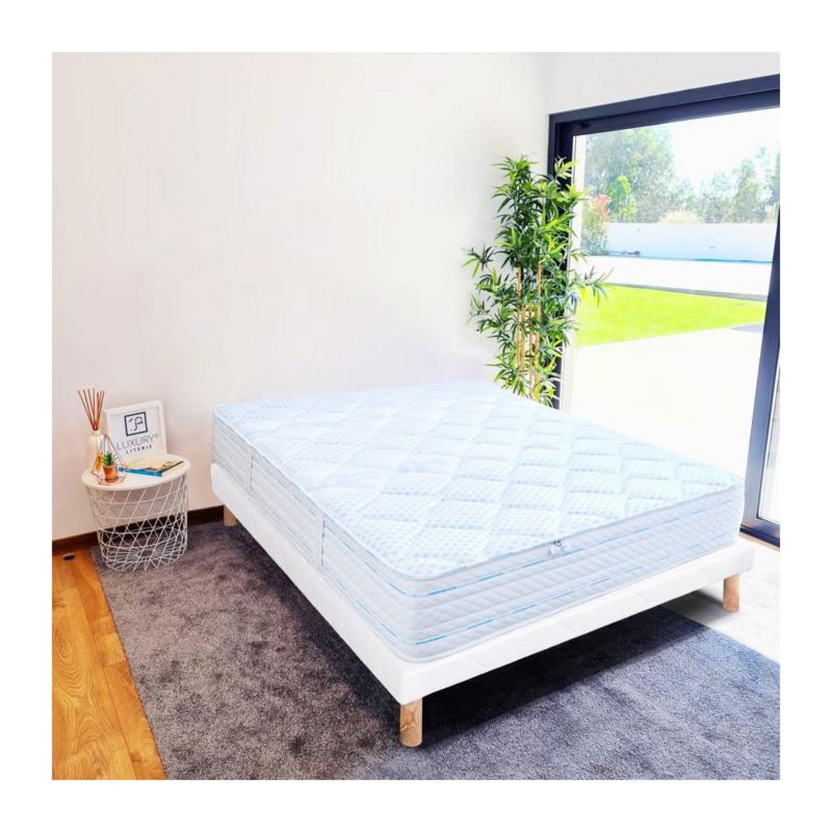 LUXURY LITERIE LUXURY LITERIE - Ensemble matelas + sommier - THERMOTEC - 140 x 190 cm - Tapissier - Ferme - Face été/hiver