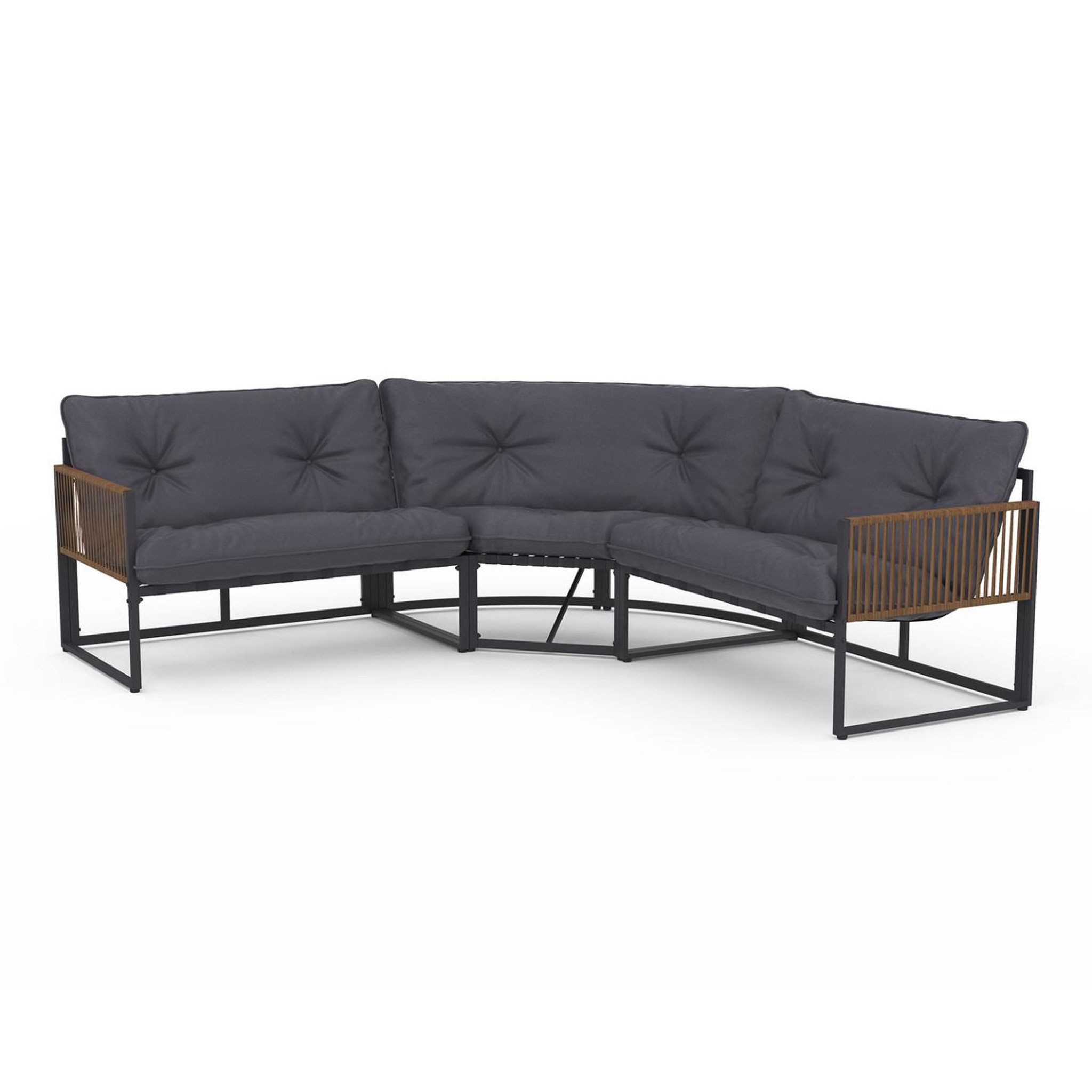 Voir la diapositive 3 : ID MARKET Salon de jardin bas rio 8 places salon d'angle structure métal gris anthracite, cordage effet rotin avec coussins gris