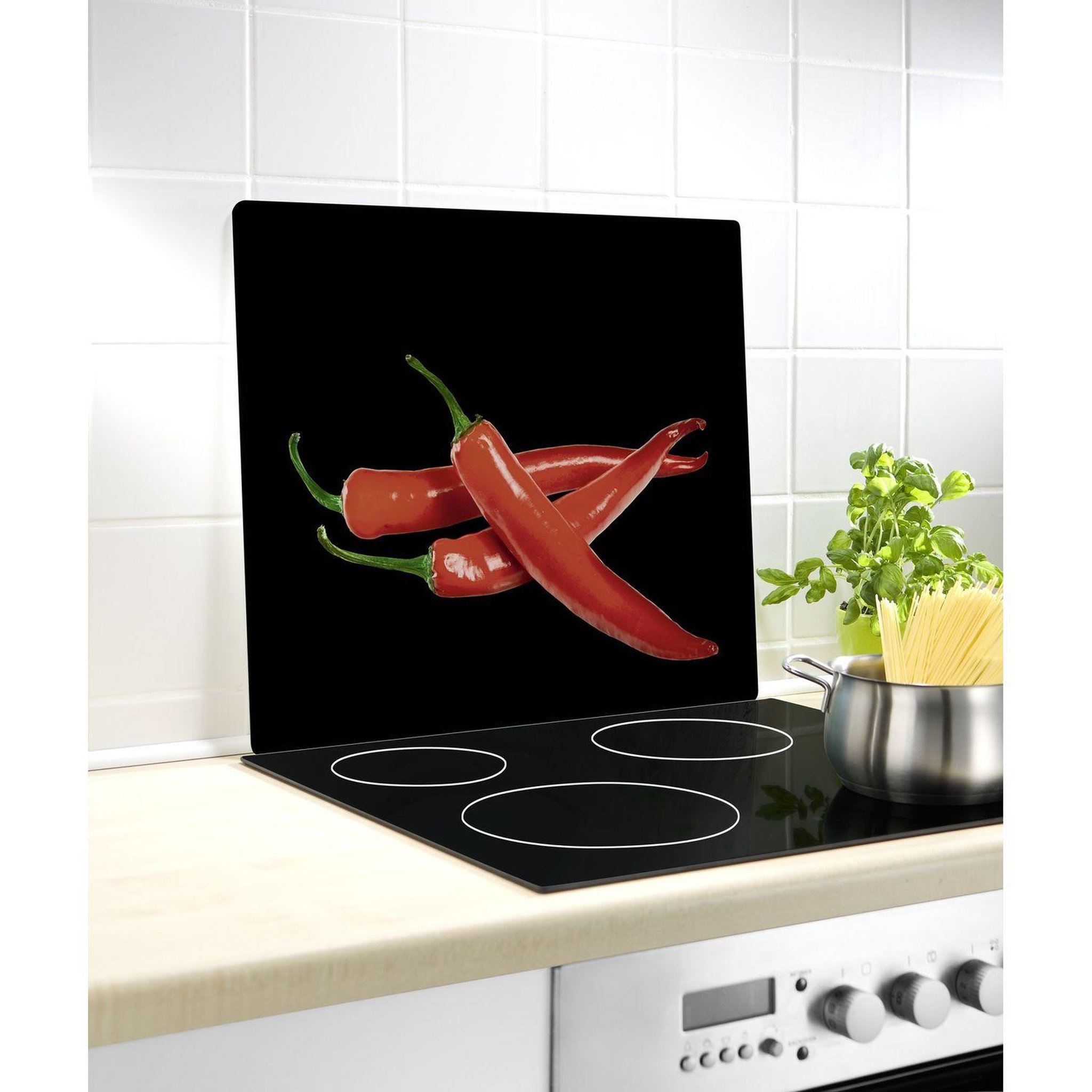 Voir la diapositive 3 : Wenko Protège-plaque vitrocéramique peperoni - l. 50 x l. 56 cm - noir
