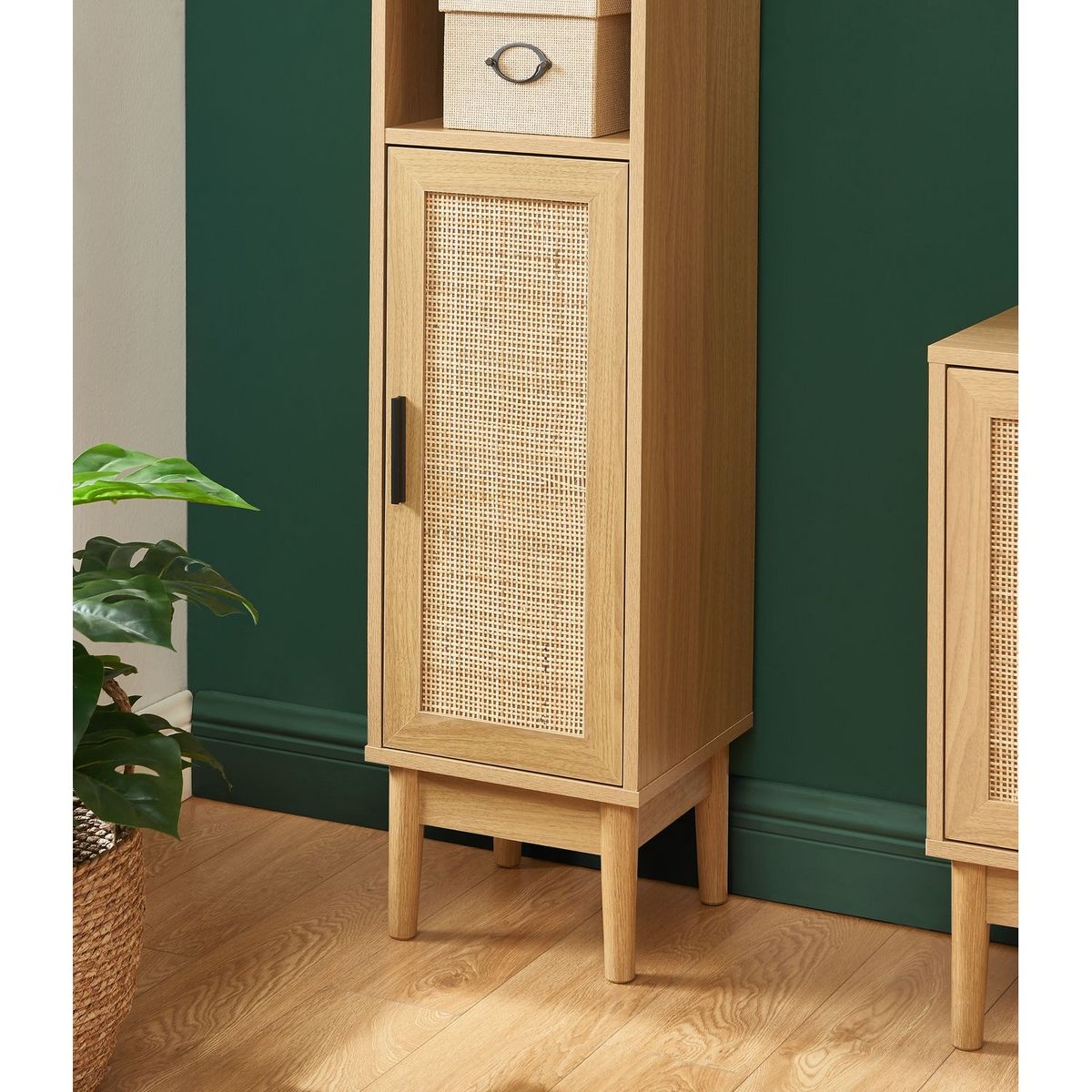 Colonne de rangement salle de bain avec cannage naturel H150cm AMANDINE 