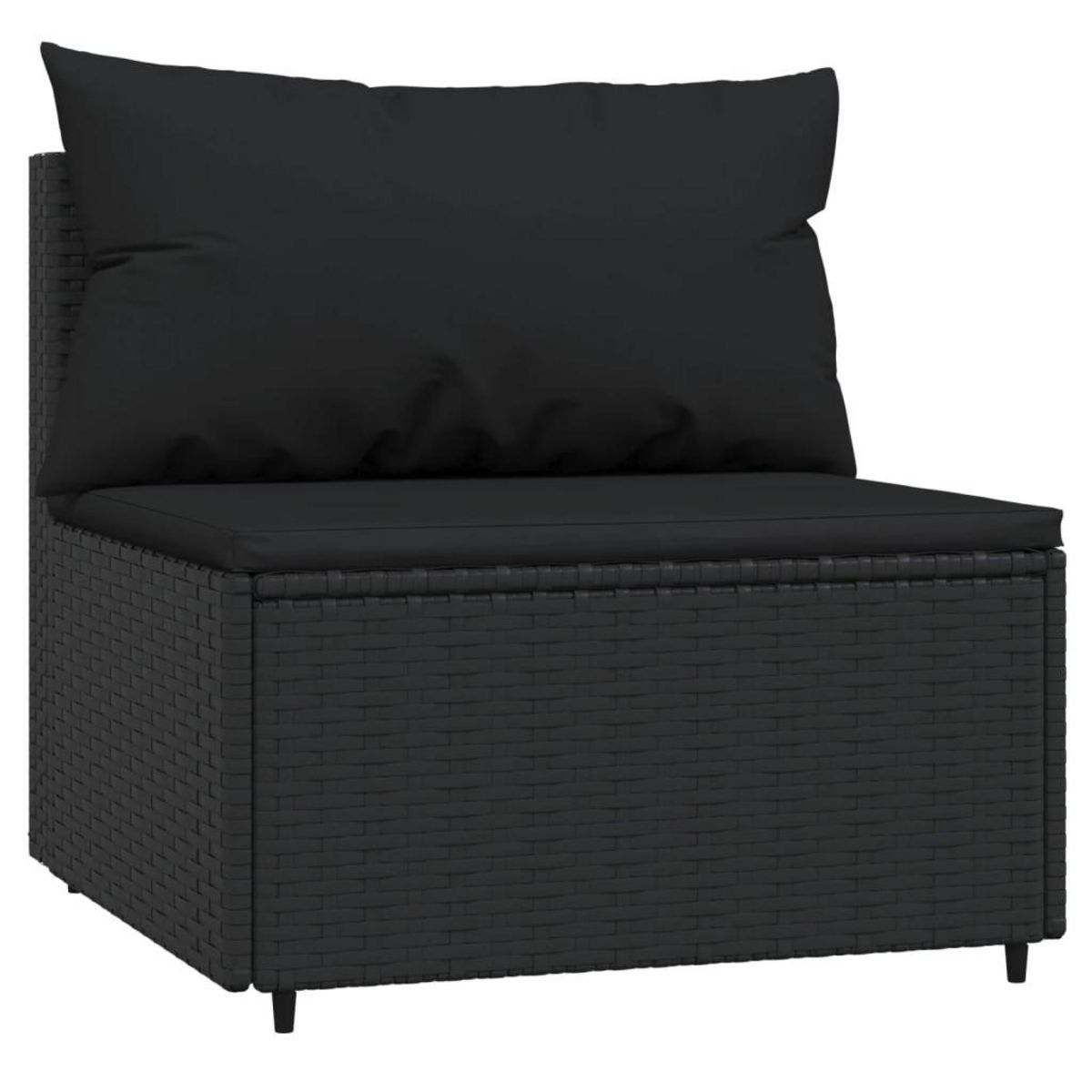 VIDAXL Canape central de jardin avec coussins noir resine tressee