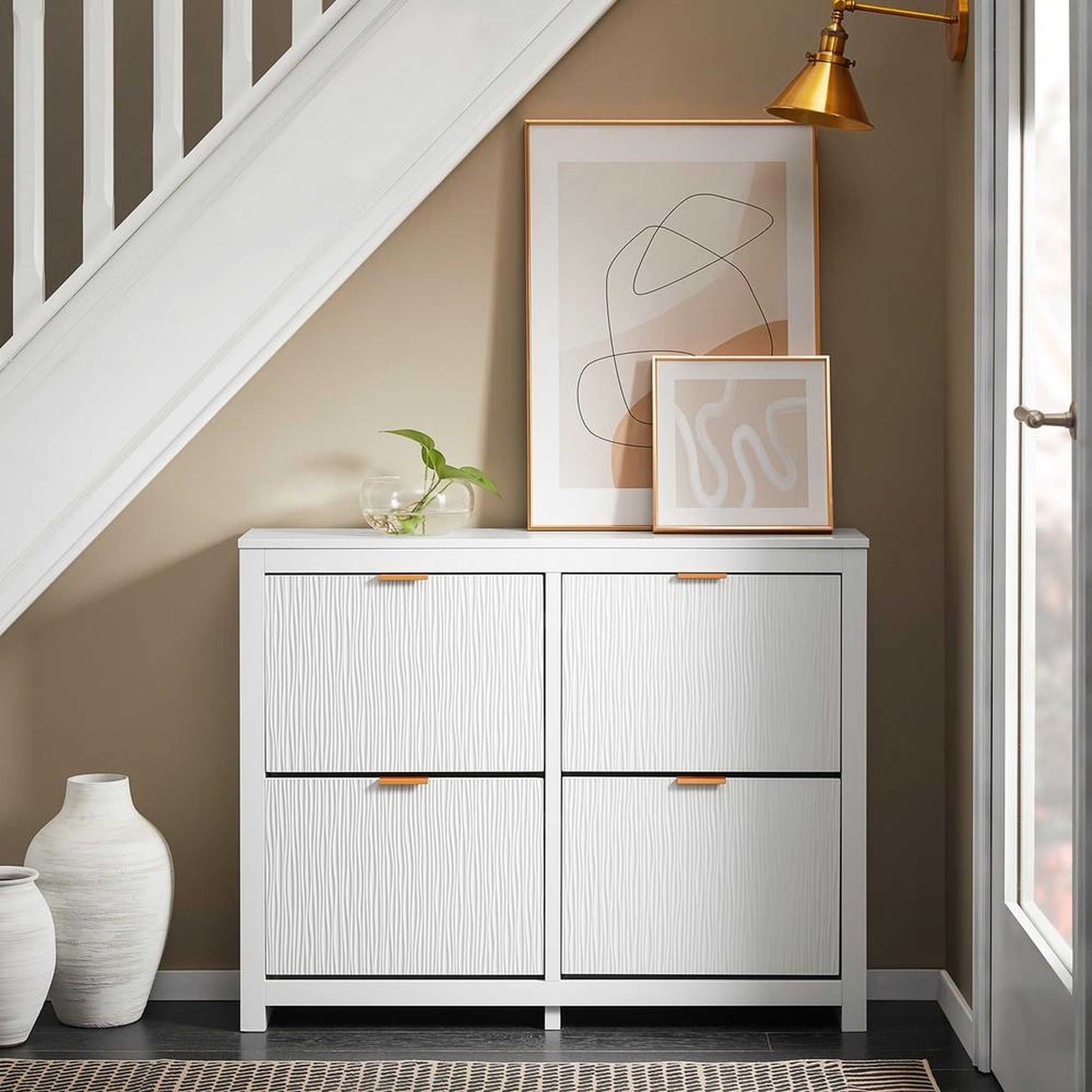 Voir la diapositive 2 : SOBUY Armoire à chaussures 4 portes blanc 104x23x82cm fsr186-ii-w