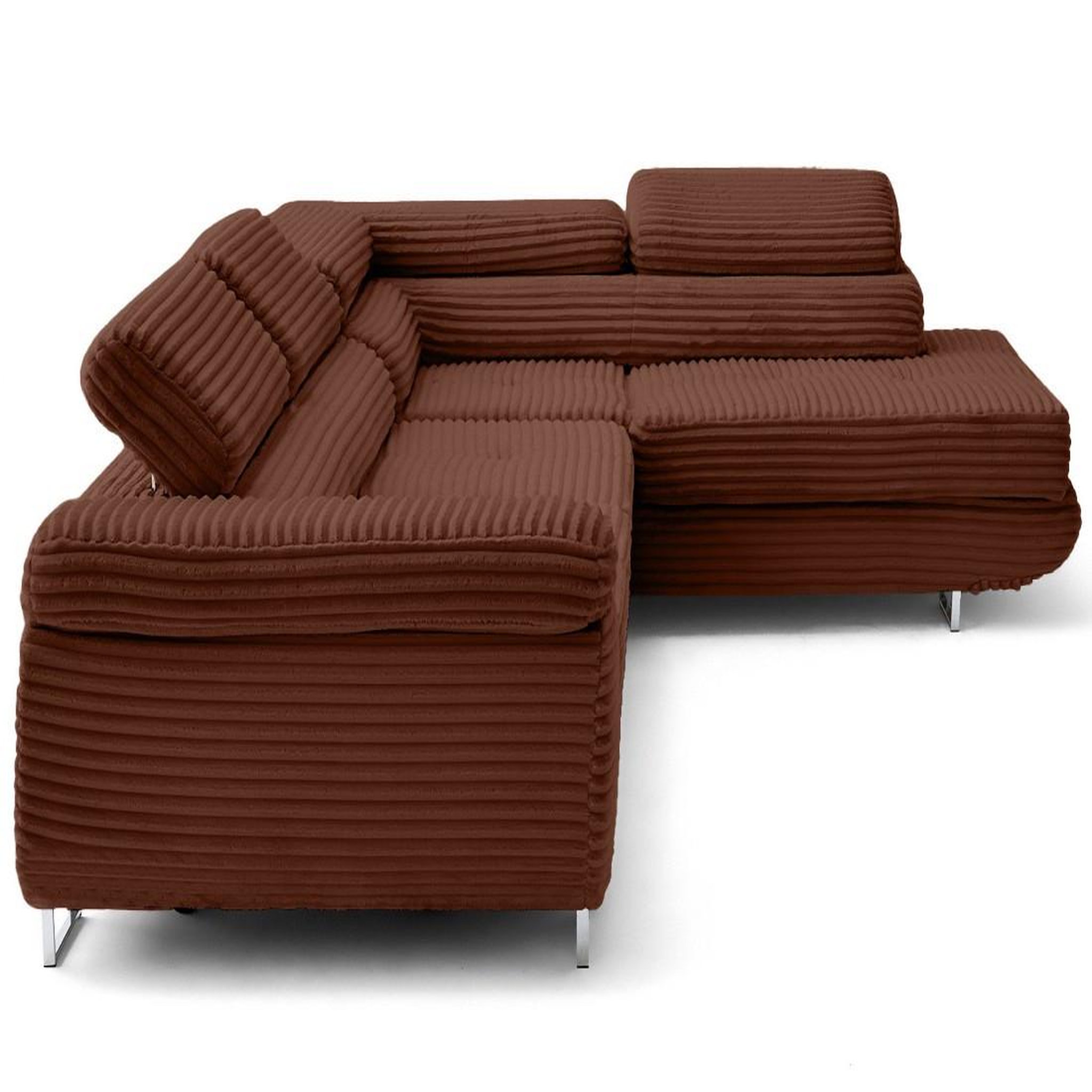 Voir la diapositive 3 : LISA DESIGN Zaria - canapé d'angle droit 5 places convertible avec coffre et têtières en velours côtelé grosses côtes