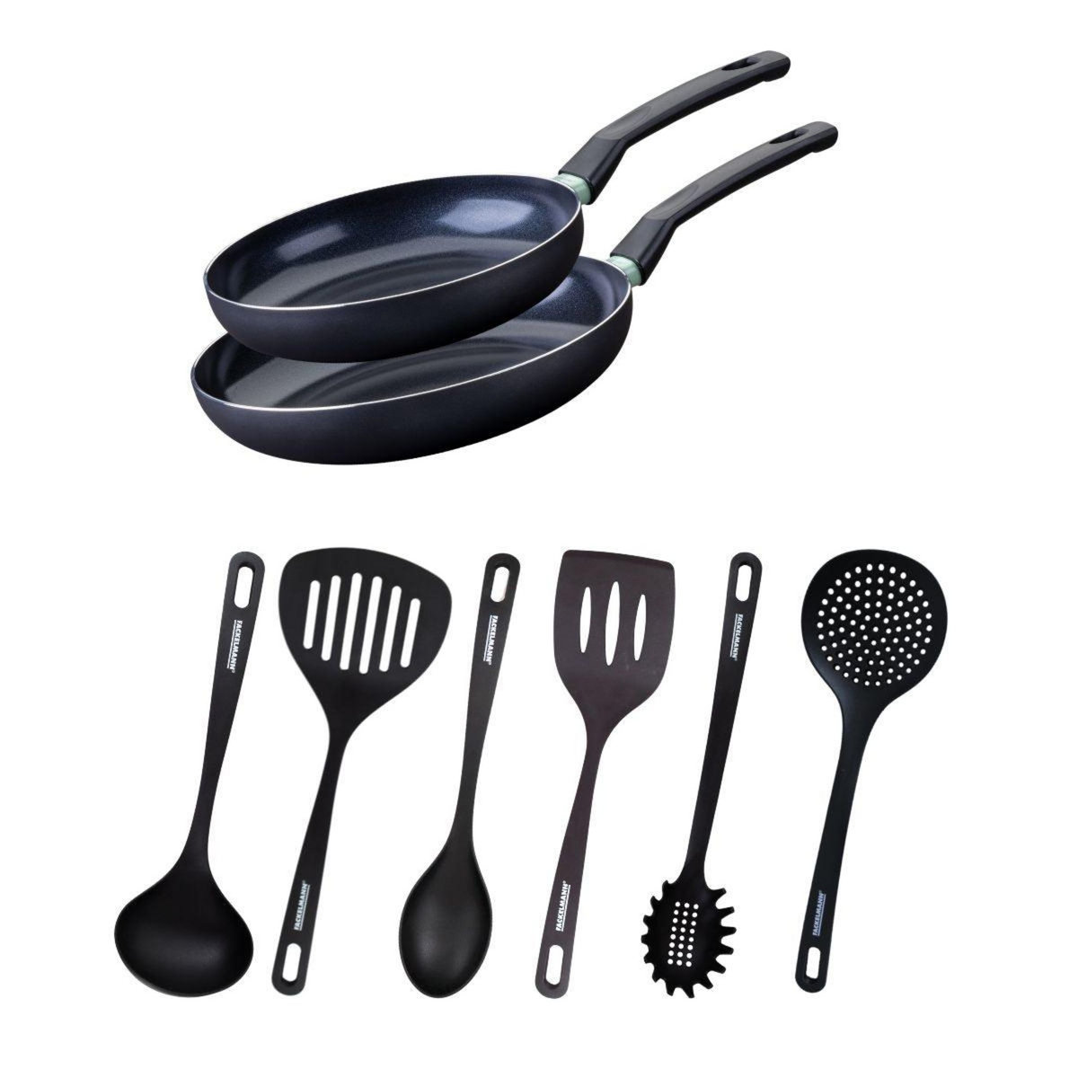 Fackelmann Ensemble de 2 poêles de 24 et 28 cm et 6 ustensiles Fackelmann Brandao