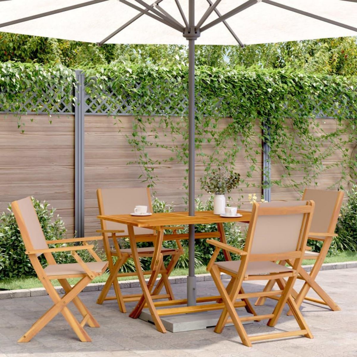 VIDAXL Chaises de jardin pliantes lot de 4 taupe tissu et bois massif
