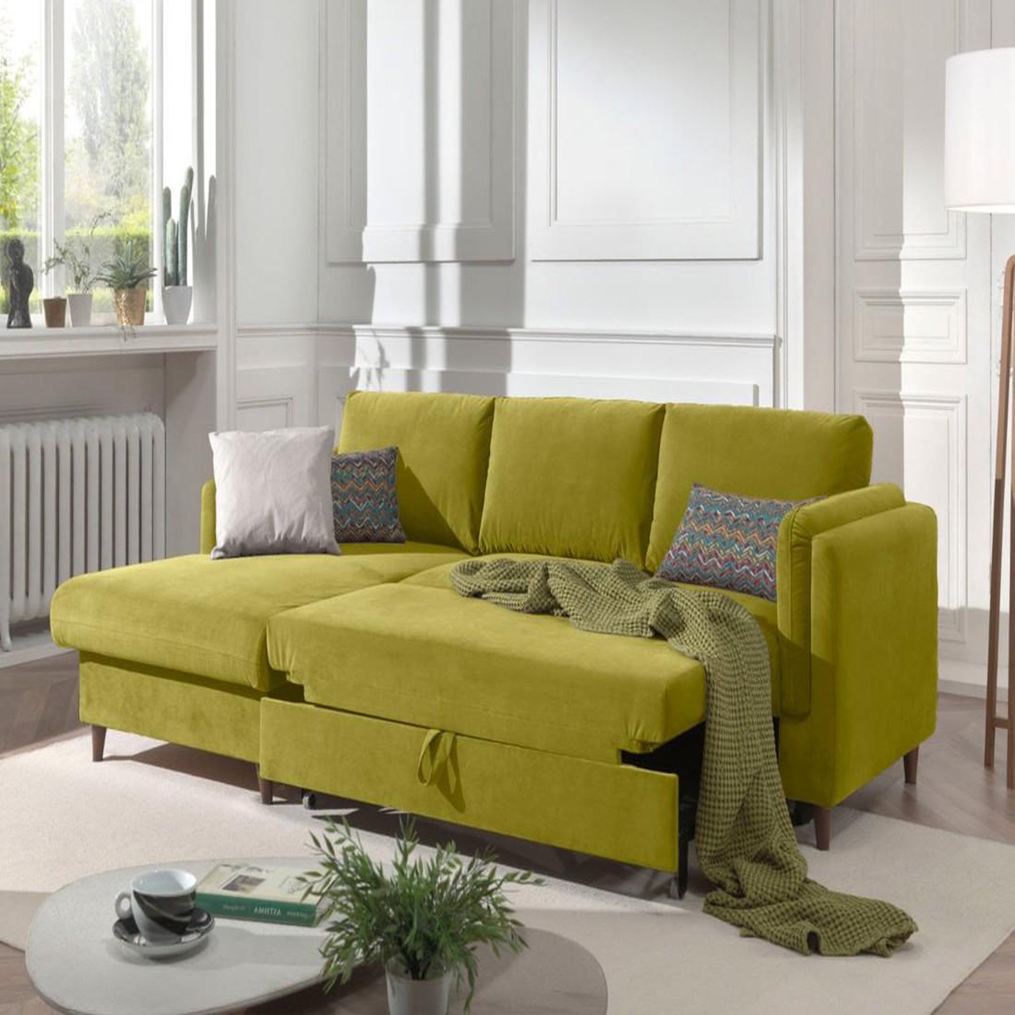 Voir la diapositive 3 : BEST MOBILIER Brooke - canapé d'angle gauche - convertible avec coffre - 4 places - en velours