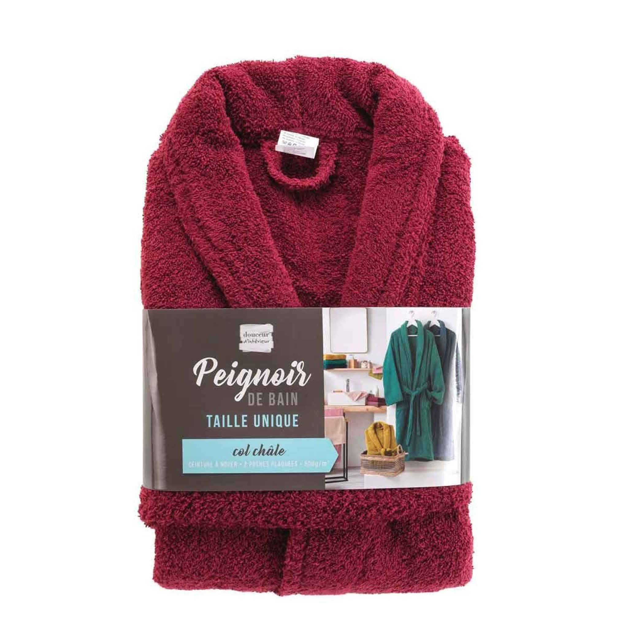 Voir la diapositive 6 : Douceur d'Intérieur Peignoir col châle en coton  tendresse  rubis