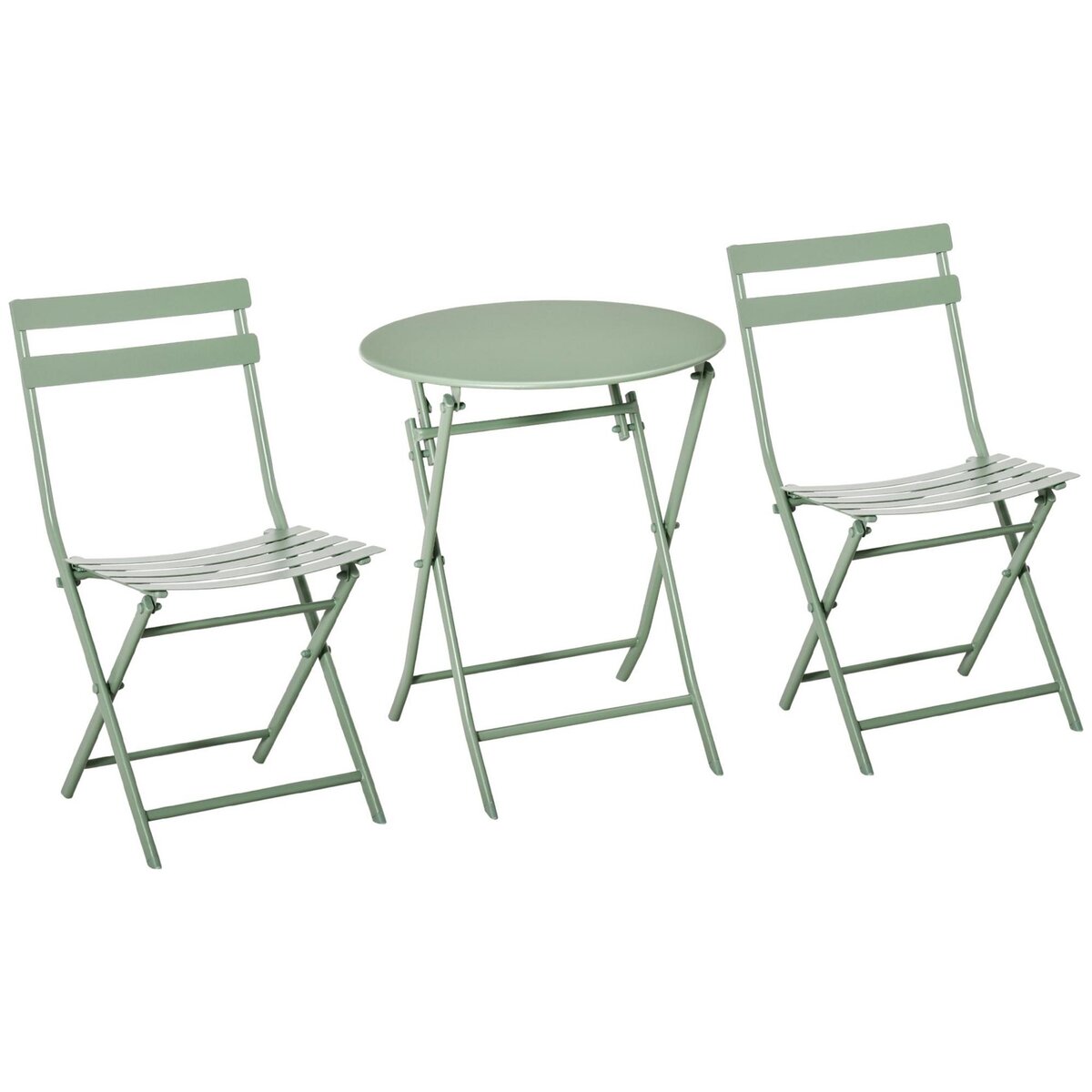 OUTSUNNY Salon de jardin bistro pliable - table ronde Ø 60 cm avec 2 chaises pliantes - métal thermolaqué vert d'eau