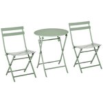 OUTSUNNY Salon de jardin bistro pliable - table ronde Ø 60 cm avec 2 chaises pliantes - métal thermolaqué vert d'eau