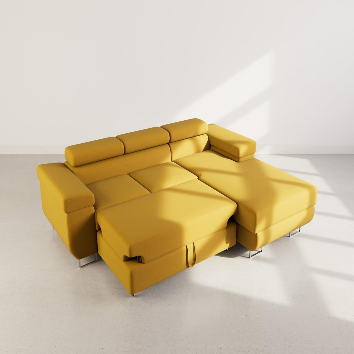 BEST MOBILIER Pablo - canapé d'angle droit - 6 places - convertible avec coffre et têtières réglables - en velours