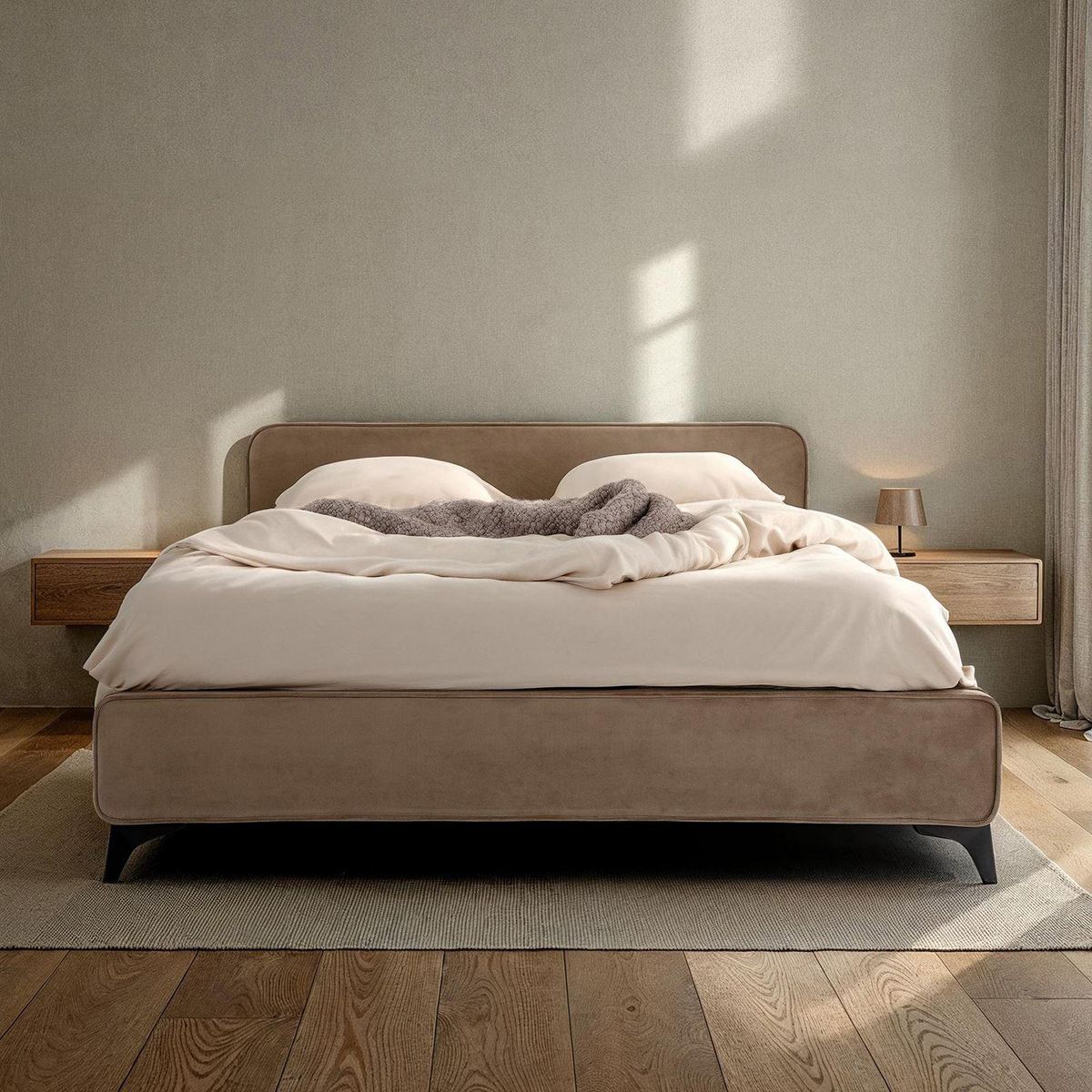 IDIMEX Lit double RAVELLO 140 x 190 cm, revêtement en tissu