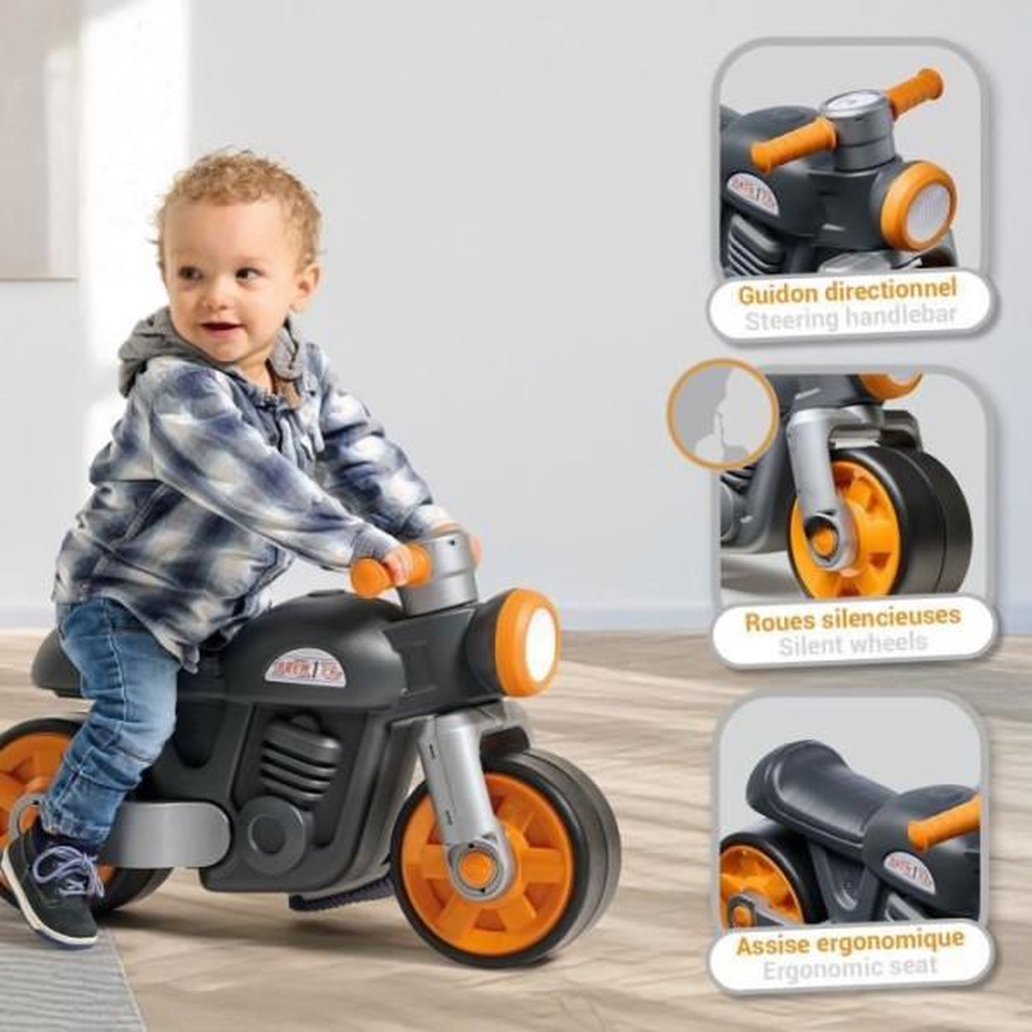 Voir la diapositive 2 : FALK Draisienne Velo  Moto Premier - FALK - Avec roues silencieuses - Gris - 75% Plastique Recyclé - 100% Fabriqué en France - Des 12 mo