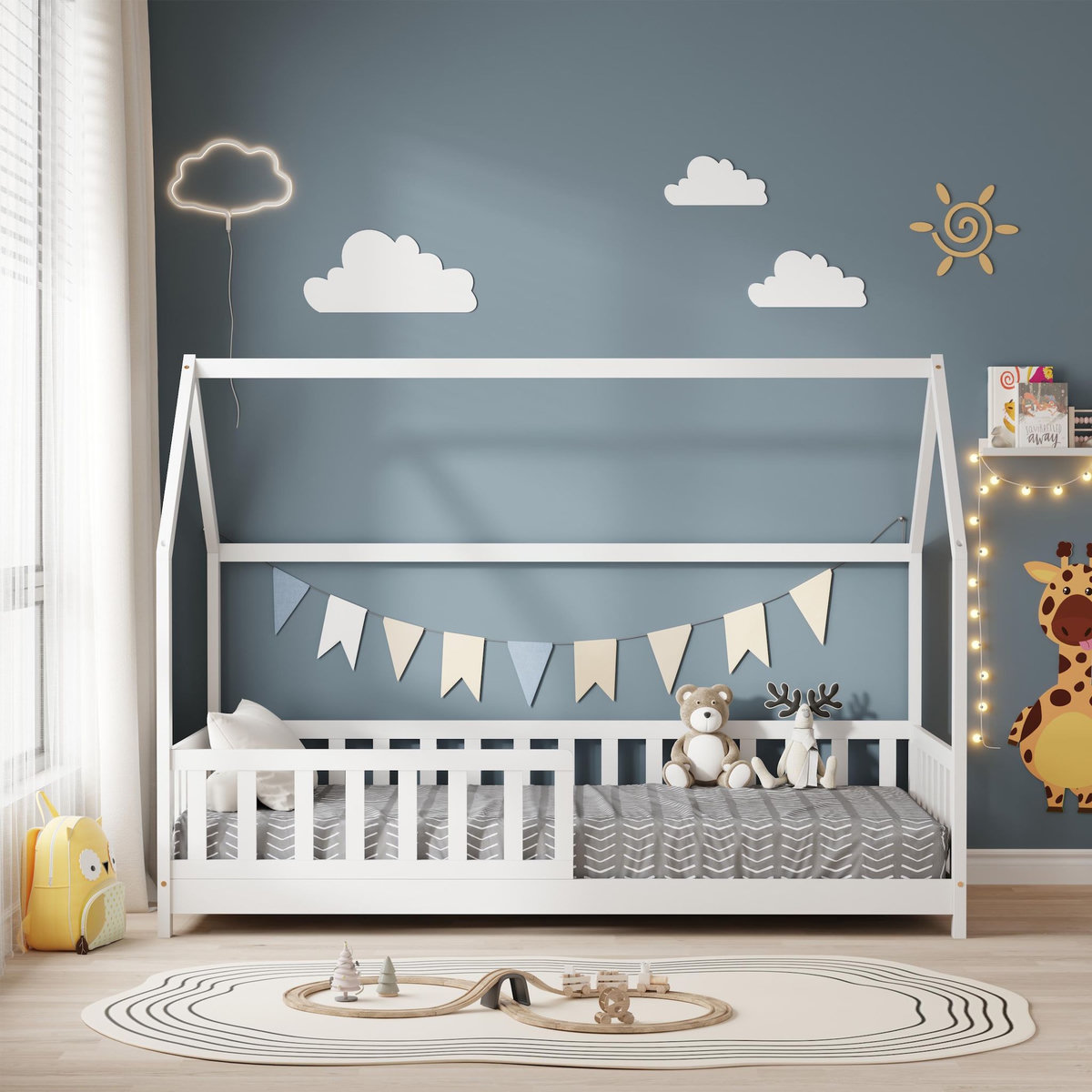 MINEA MINEA | Lit cabane avec barrière TCHOUPI 90x190 cm (matelas non inclus)
