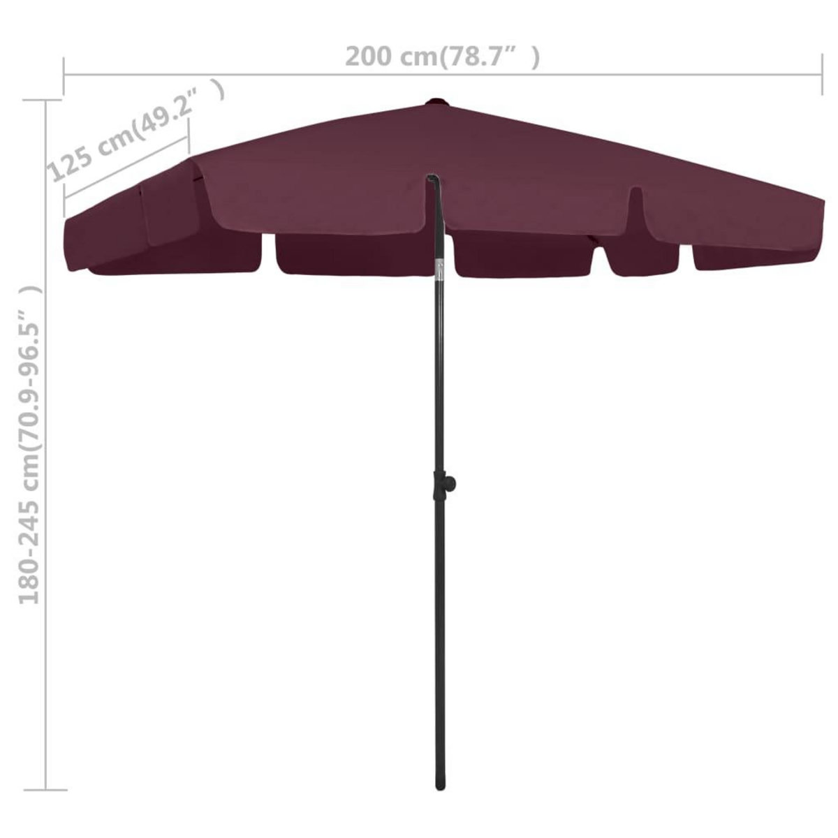 VIDAXL Parasol de plage rouge bordeaux 200x125 cm