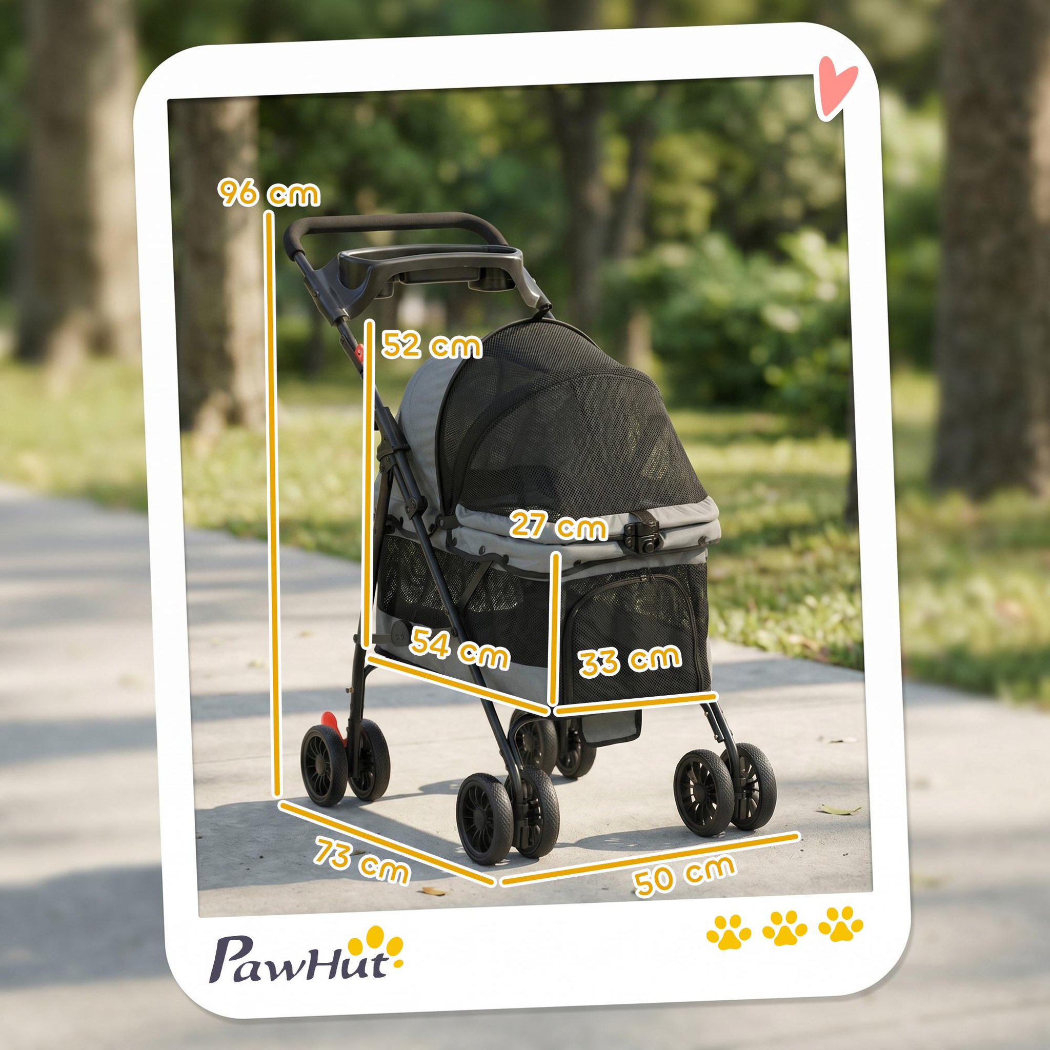 Voir la diapositive 3 : PAWHUT Poussette pour chien pliable 4 roues coussin amovible gris