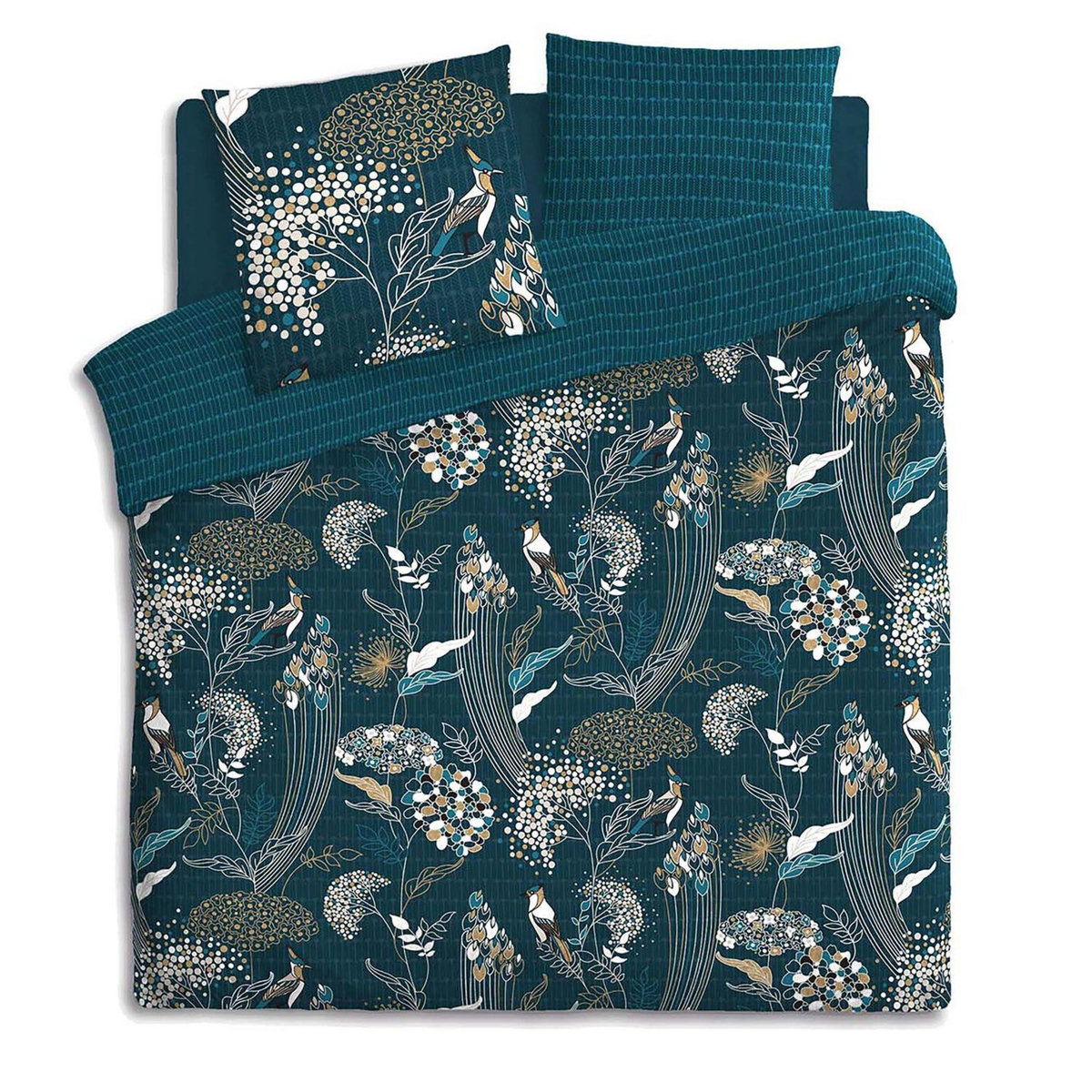 ATMOSPHERA Parure de lit 2 places en coton imprimé Paon - 240x220 - Bleu