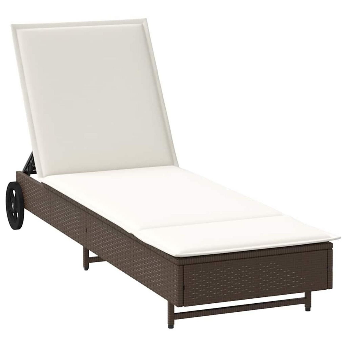 VIDAXL Chaise longue avec roues et coussin marron resine tressee