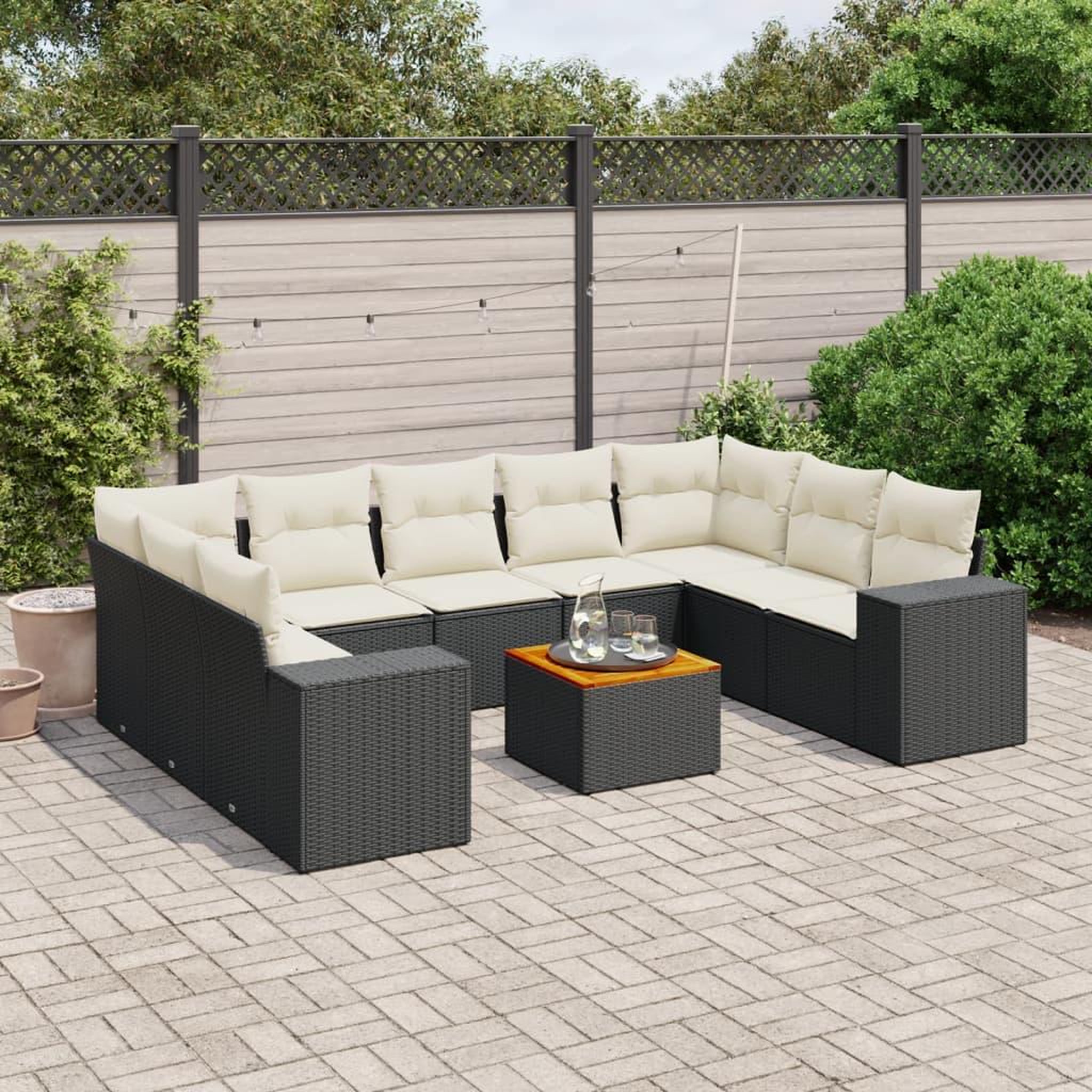 VIDAXL Salon de jardin 10 pcs avec coussins noir resine tressee