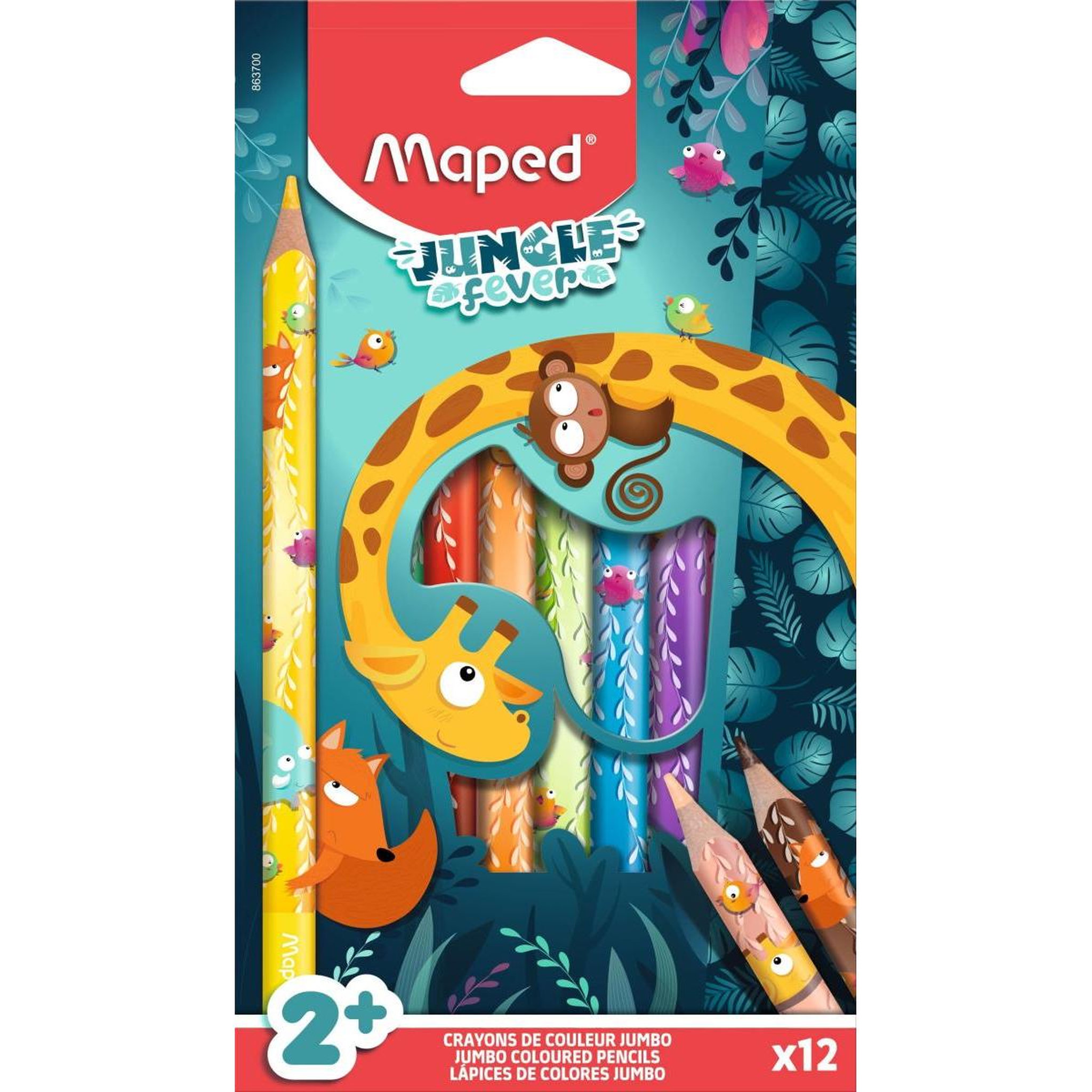 MAPED 12 Crayons de couleurs Maxi Jungle Fever