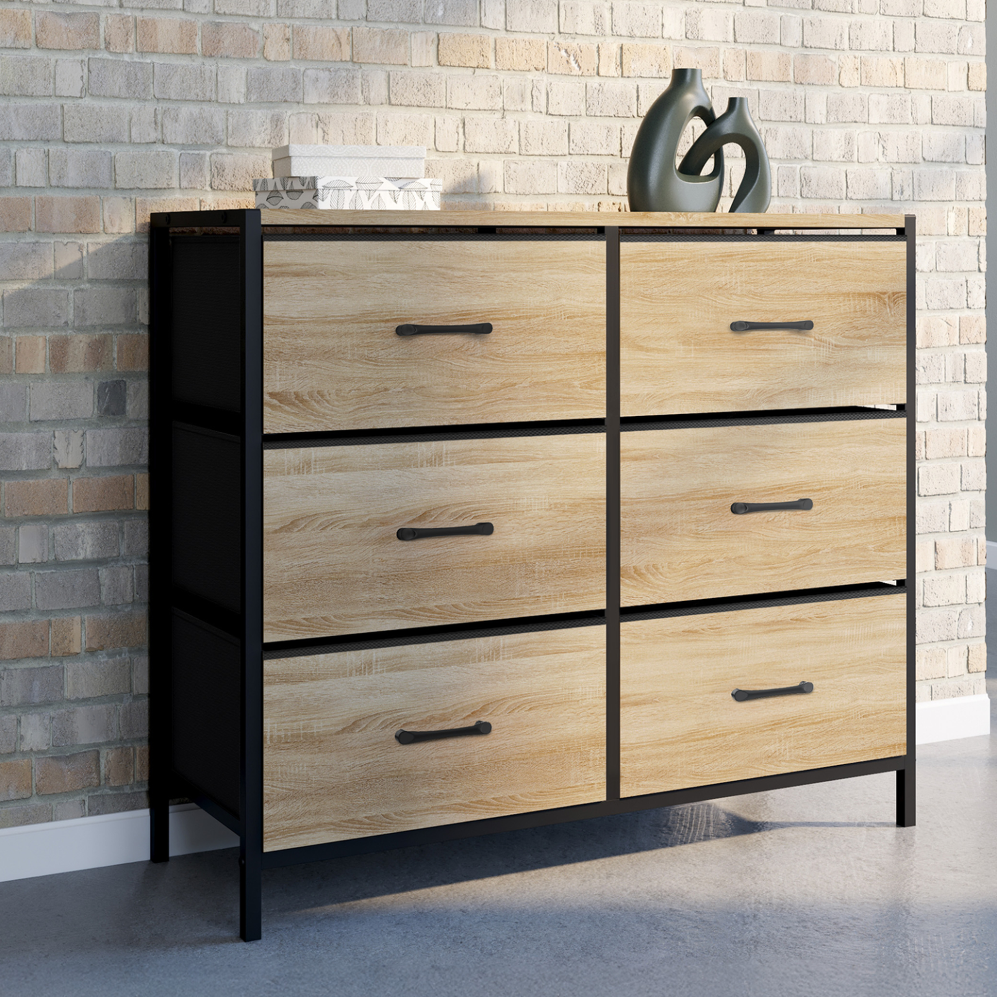 Voir la diapositive 2 : ID MARKET Commode 6 tiroirs en tissu utah 80 cm meuble de rangement design industriel