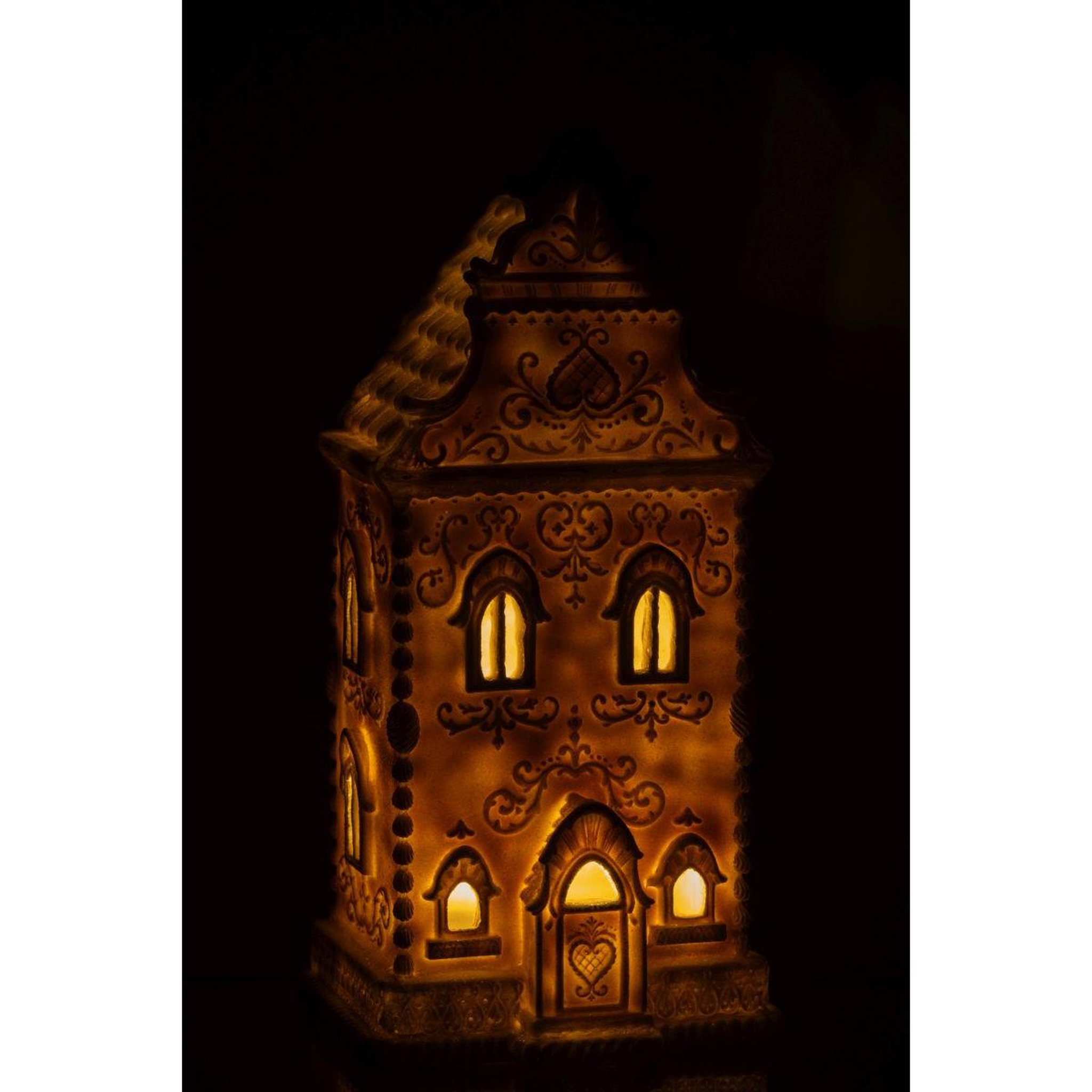 Voir la diapositive 5 : J-LINE Maison pain d'épice à led  danae  34cm beige