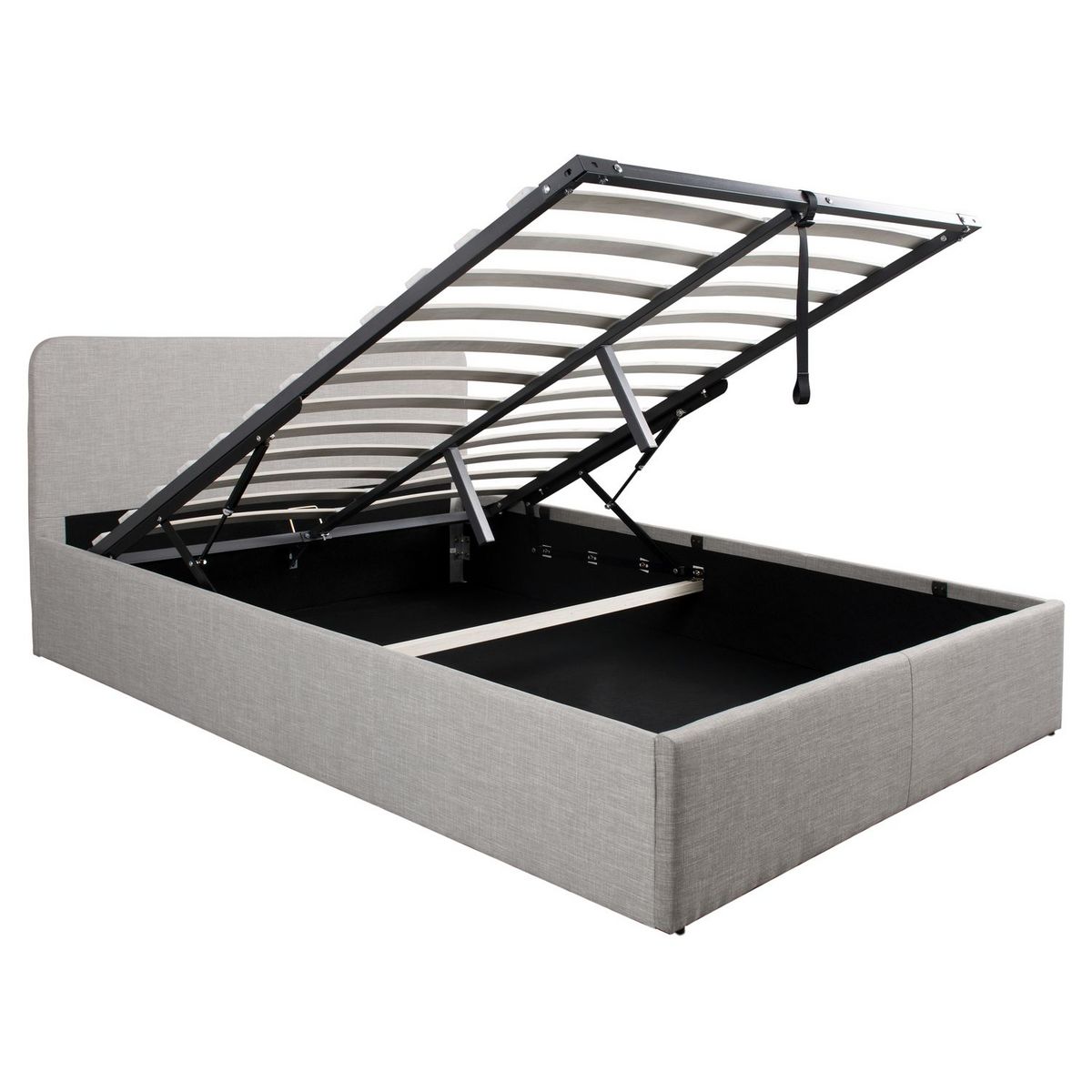 Lit coffre avec sommier relevable et tête de lit arrondie en tissu 160x200 cm CARVOEIRO