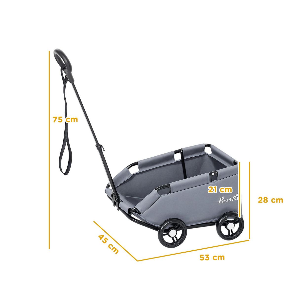 PAWHUT Poussette chien chariot 4 roues pliable avec poignée multidirectionnelle - nombreux équipements - noir gris