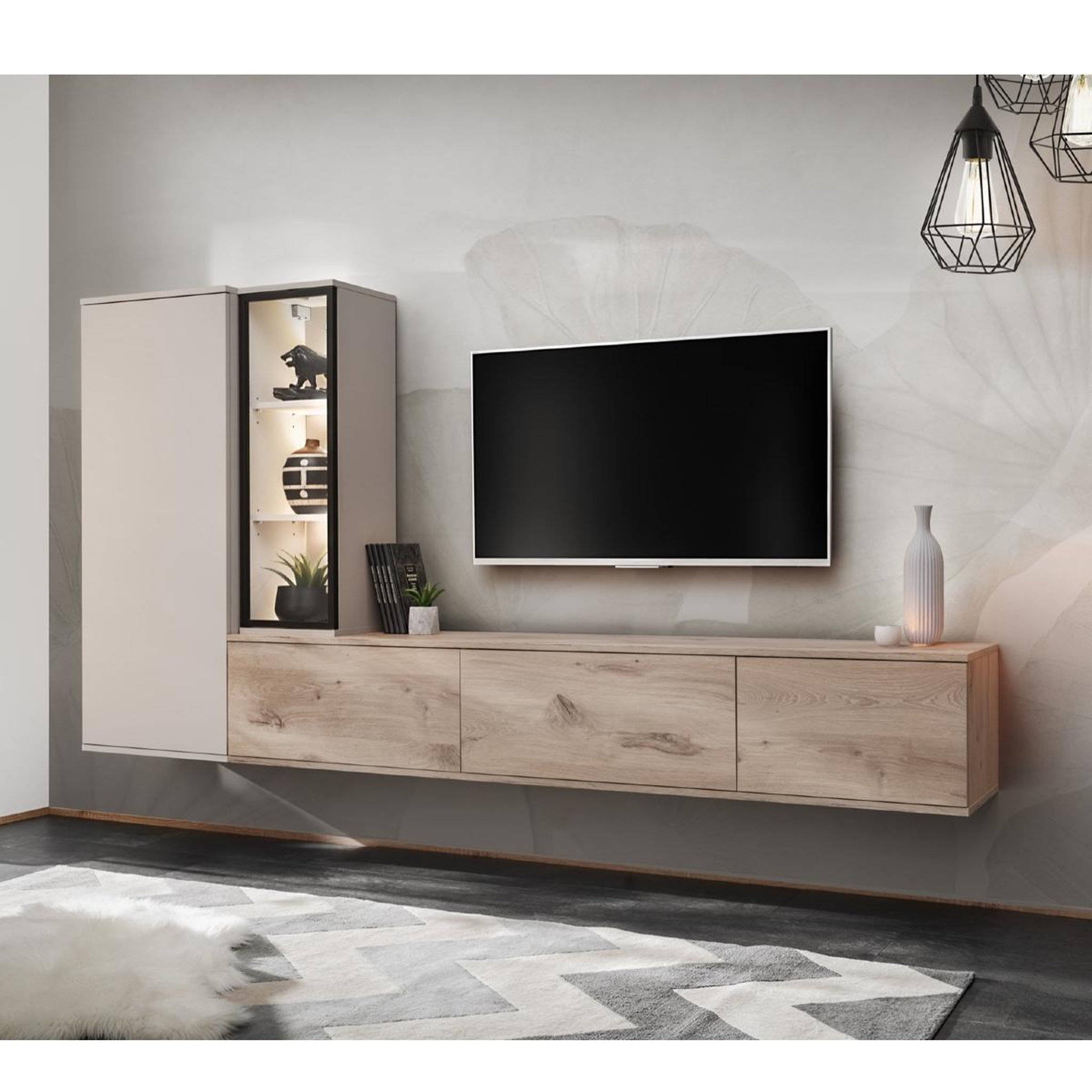Voir la diapositive 2 : JLC KREATION Ensemble tv mural moderne en bois bari