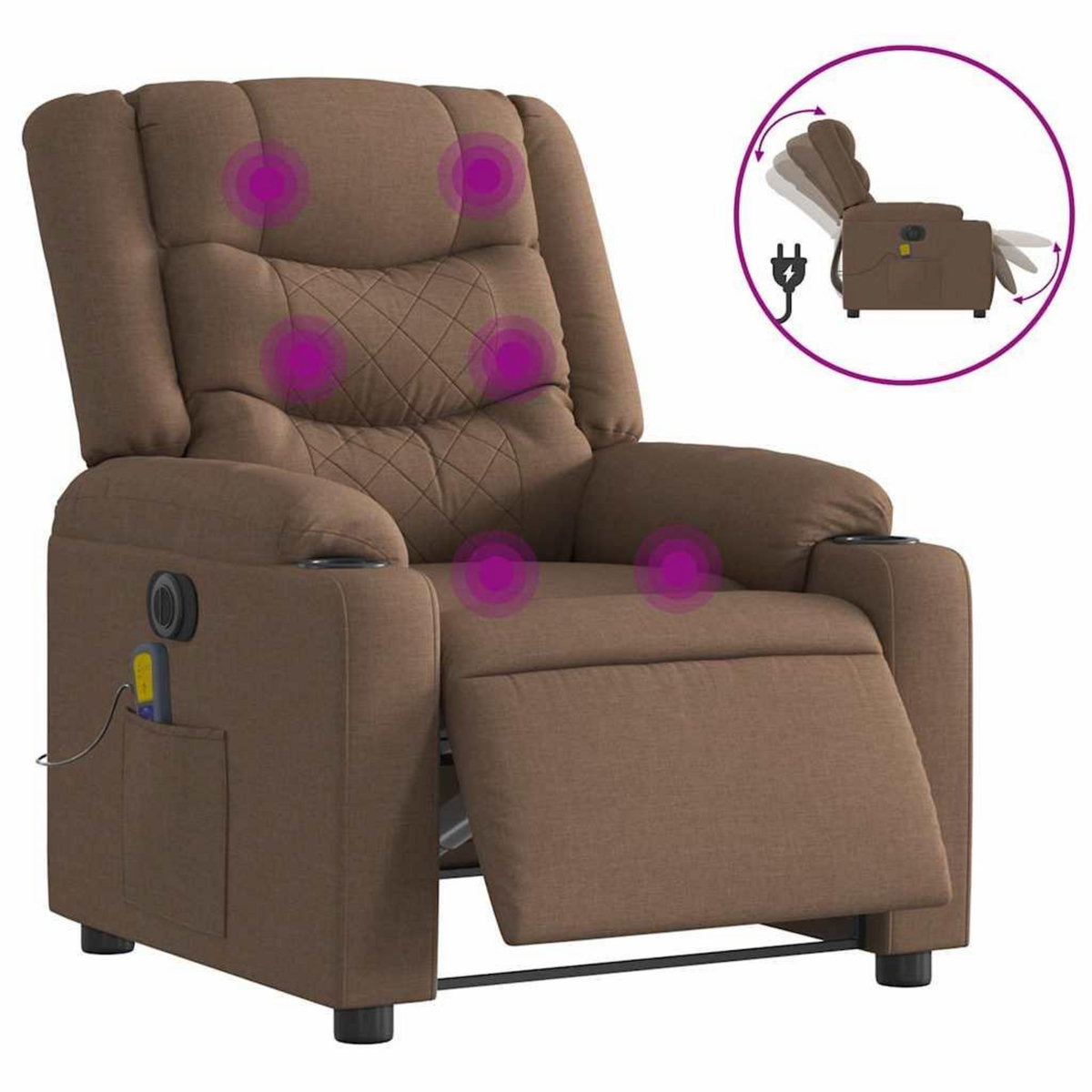 VIDAXL Fauteuil inclinable de massage electrique marron tissu