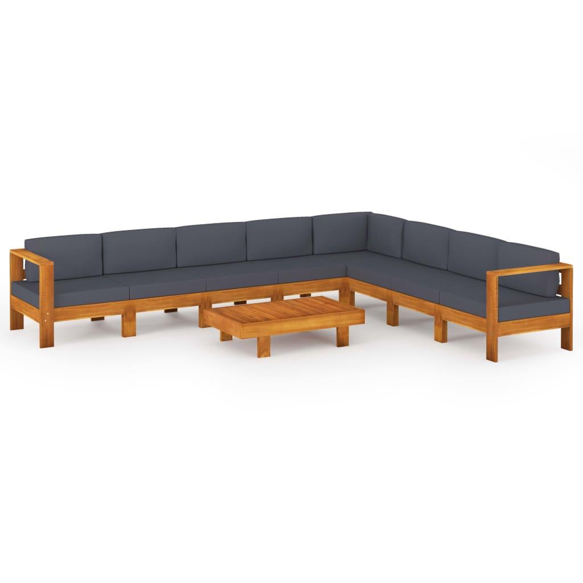 Voir la diapositive 2 : VIDAXL Salon de jardin 9 pcs avec coussins gris fonce Bois d'acacia
