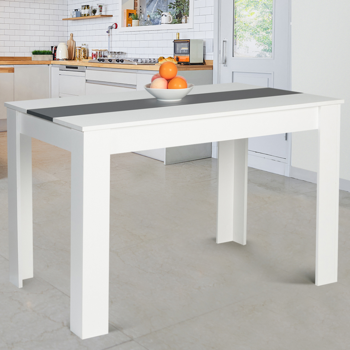 ID MARKET Table à manger rectangle ROZY 6 personnes blanche et grise 110 cm