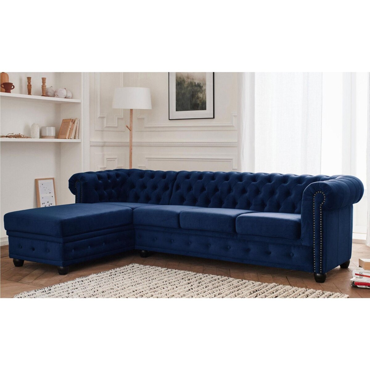 LISA DESIGN William - canapé chesterfield d'angle gauche - 4 places - en velours