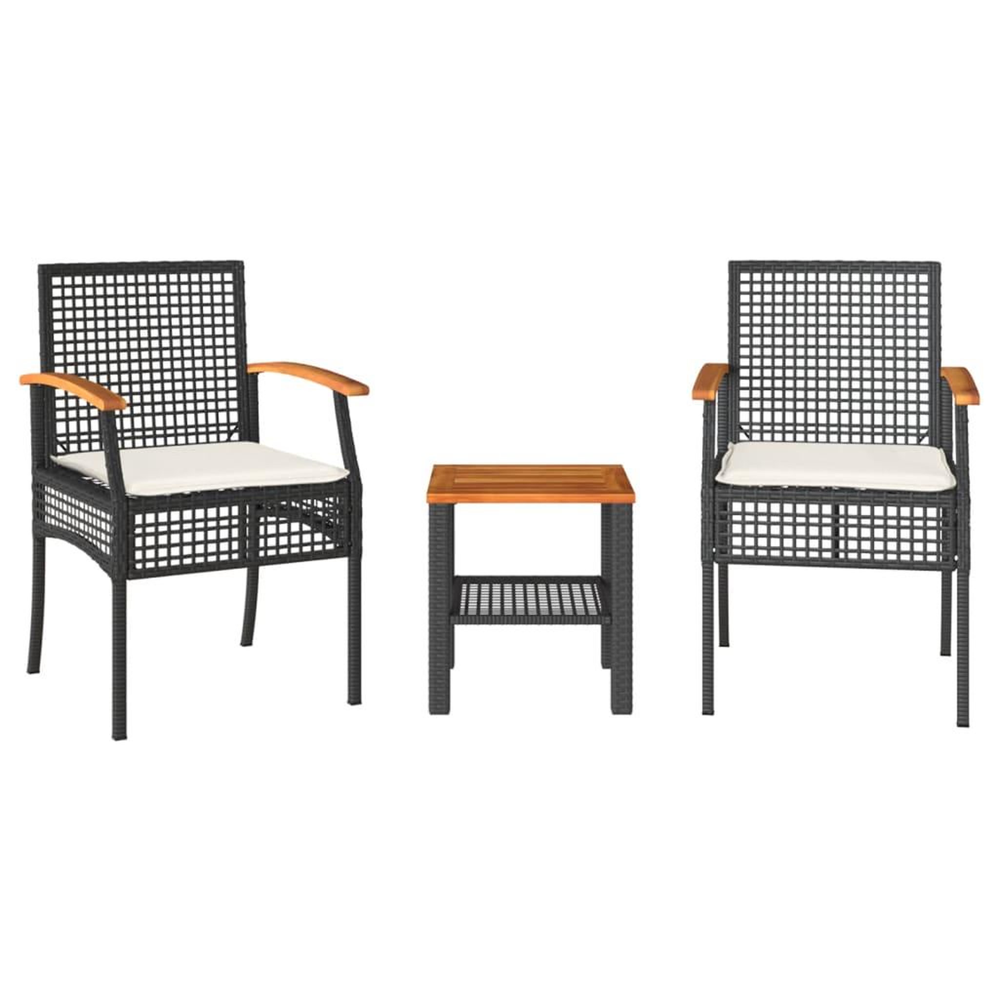 Voir la diapositive 2 : VIDAXL Ensemble de bistro 3 pcs et coussins noir resine tressee acacia