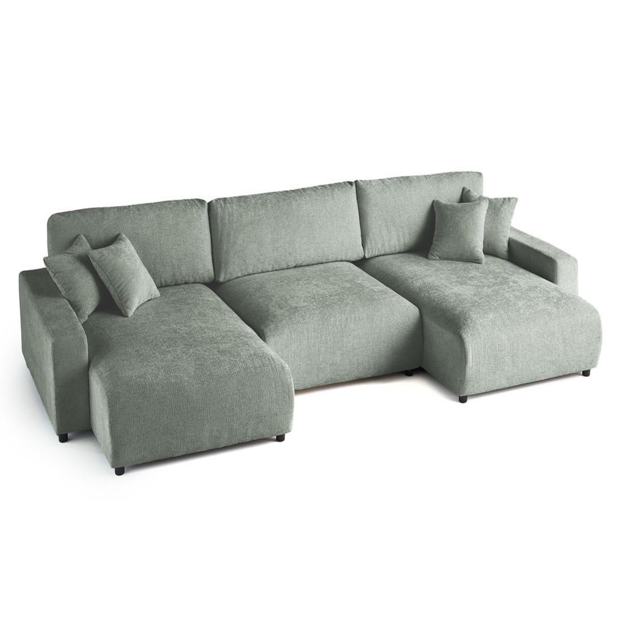 Voir la diapositive 2 : BEST MOBILIER Pivoine - canapé panoramique en u - 7 places - convertible avec coffre - en velours texturé