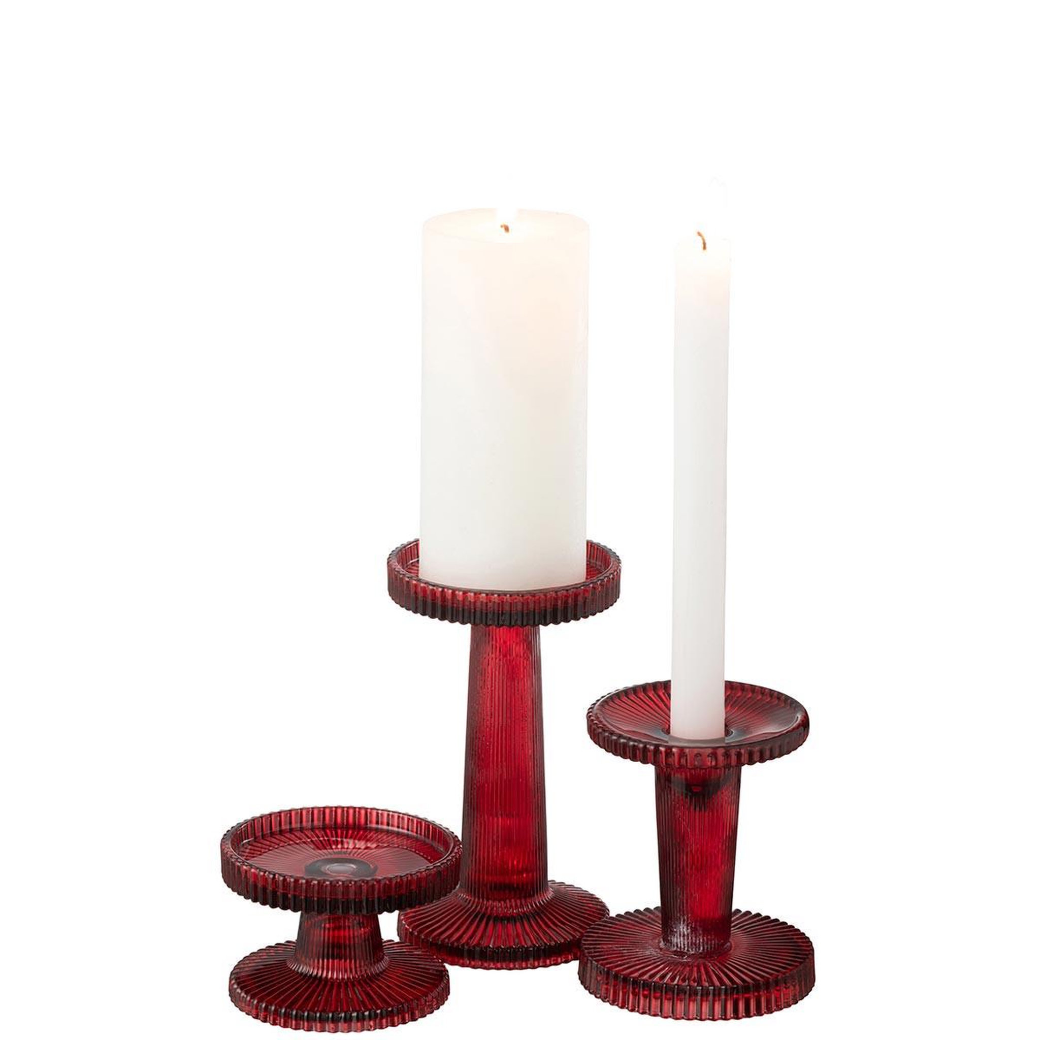 Voir la diapositive 5 : J-LINE Lot de 3 Chandeliers en Verre  Nelly  16cm Rouge