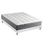 IDLITERIE Ensemble Matelas Ressort 7 zones H.28cm + Sommier Fabriqué en France MAX. Coloris disponibles : Blanc, Bleu, Noir, Gris, Vert