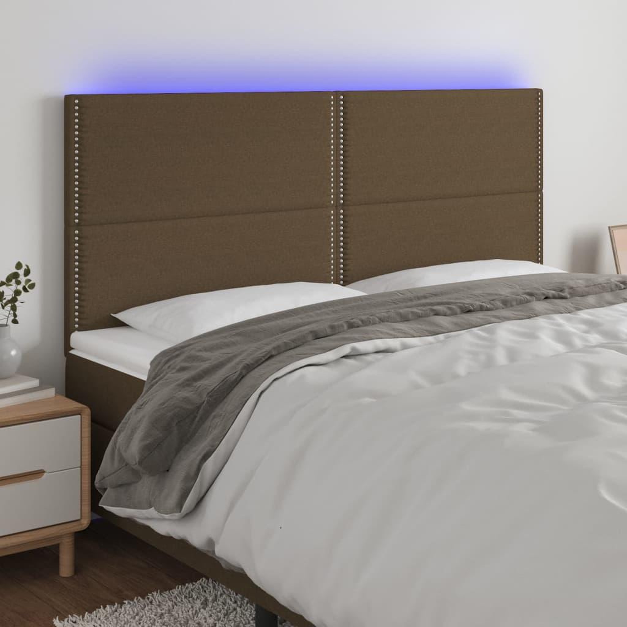 Voir la diapositive 1 : VIDAXL Tete de lit a LED Marron fonce 180x5x118/128 cm Tissu