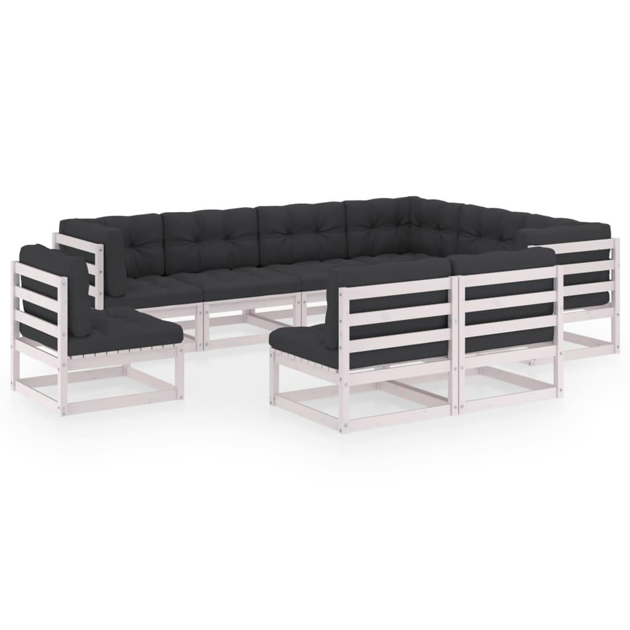 Voir la diapositive 1 : VIDAXL Salon de jardin 9 pcs avec coussins Blanc Bois de pin massif
