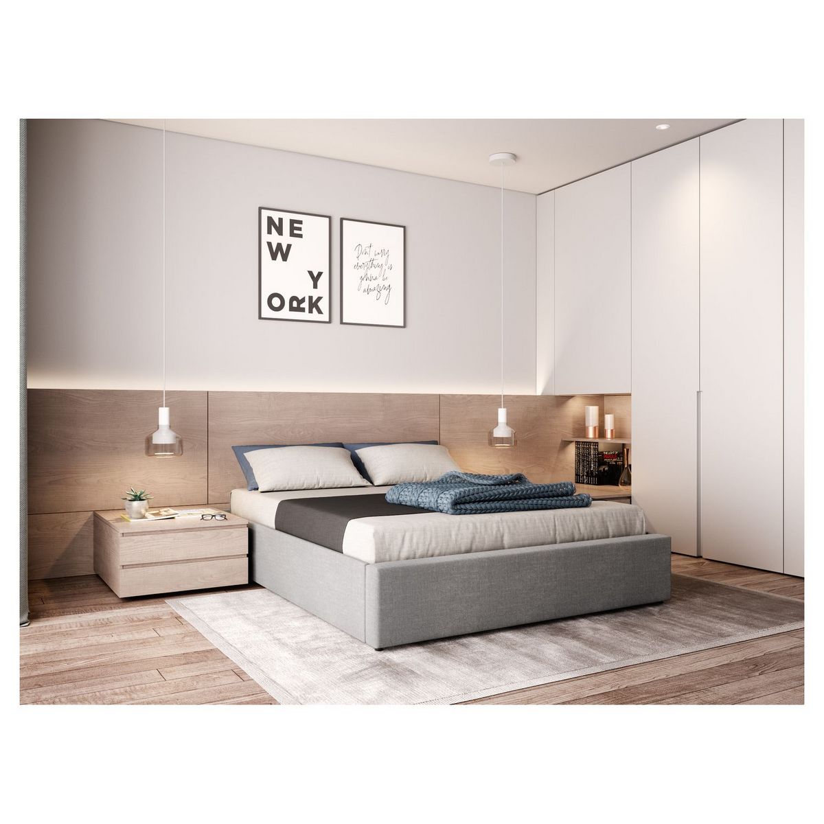 Lit coffre tissu avec sommier relevable 160x200 cm LEO